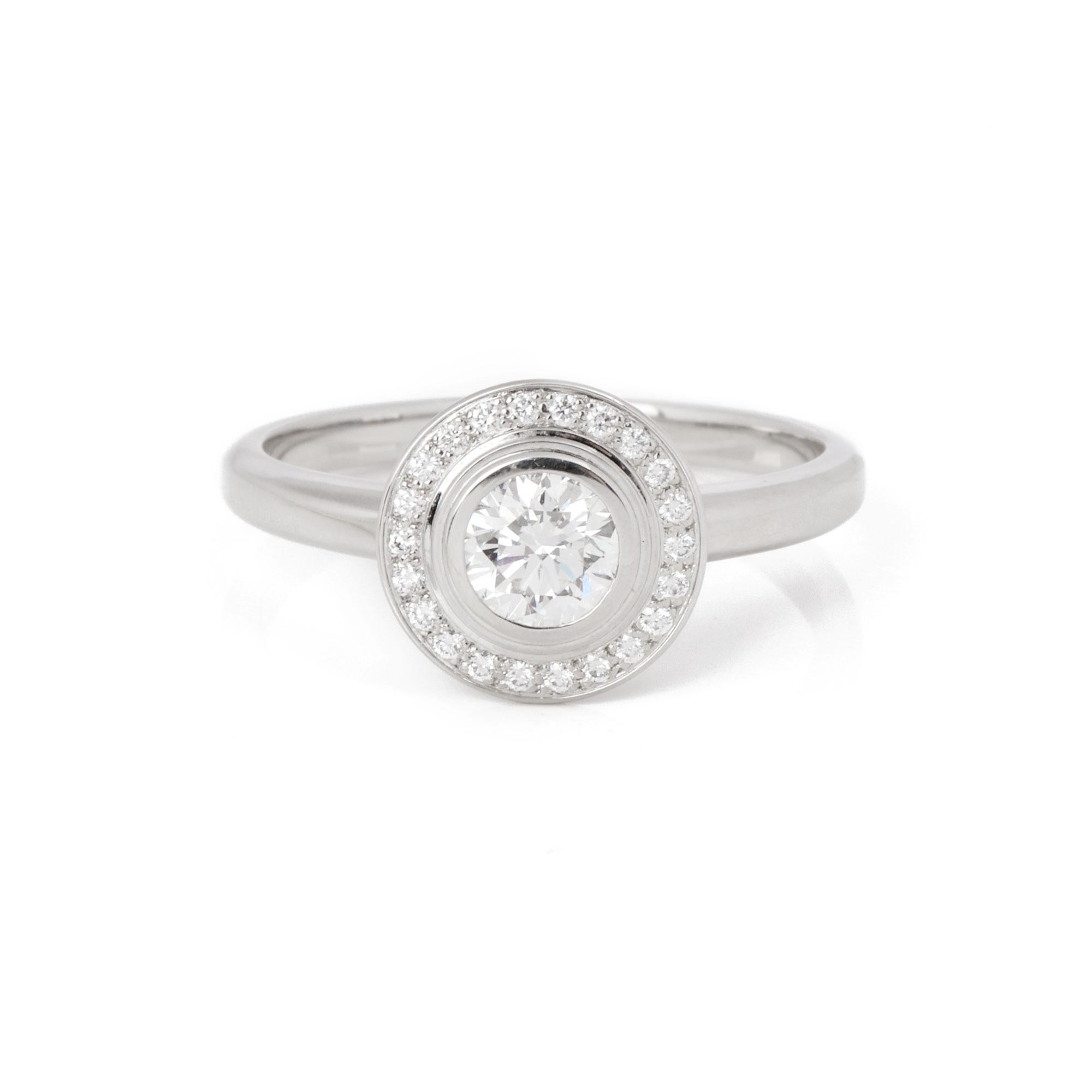 Cartier Diamond Halo Design Platinum D'amour Ring In Excellent Condition For Sale In Bishop's Stortford, Hertfordshire