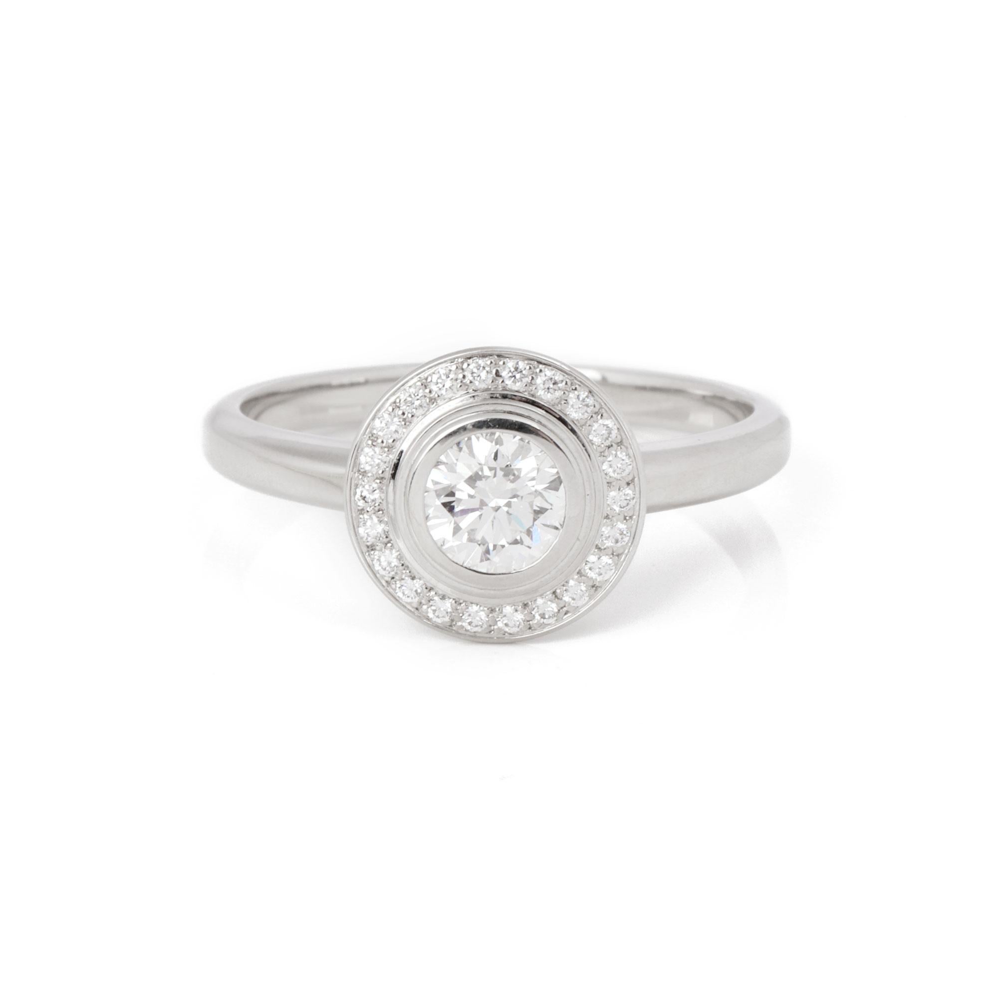 Cartier Diamond Halo Design Platinum D'amour Ring In Excellent Condition In Bishop's Stortford, Hertfordshire