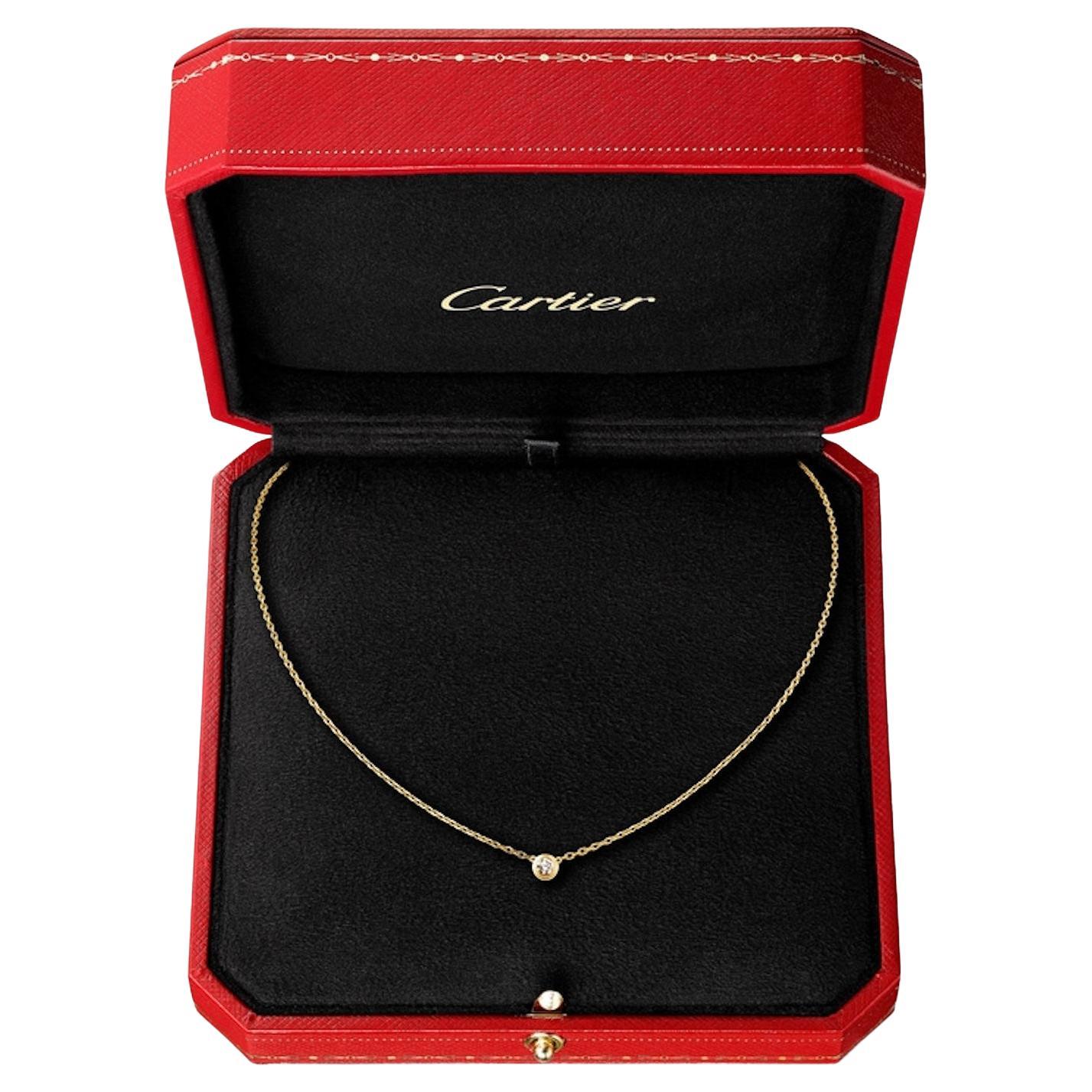 Round Cut Cartier D'Amour Diamond Pendant Necklace 18K Yellow Gold Large Model