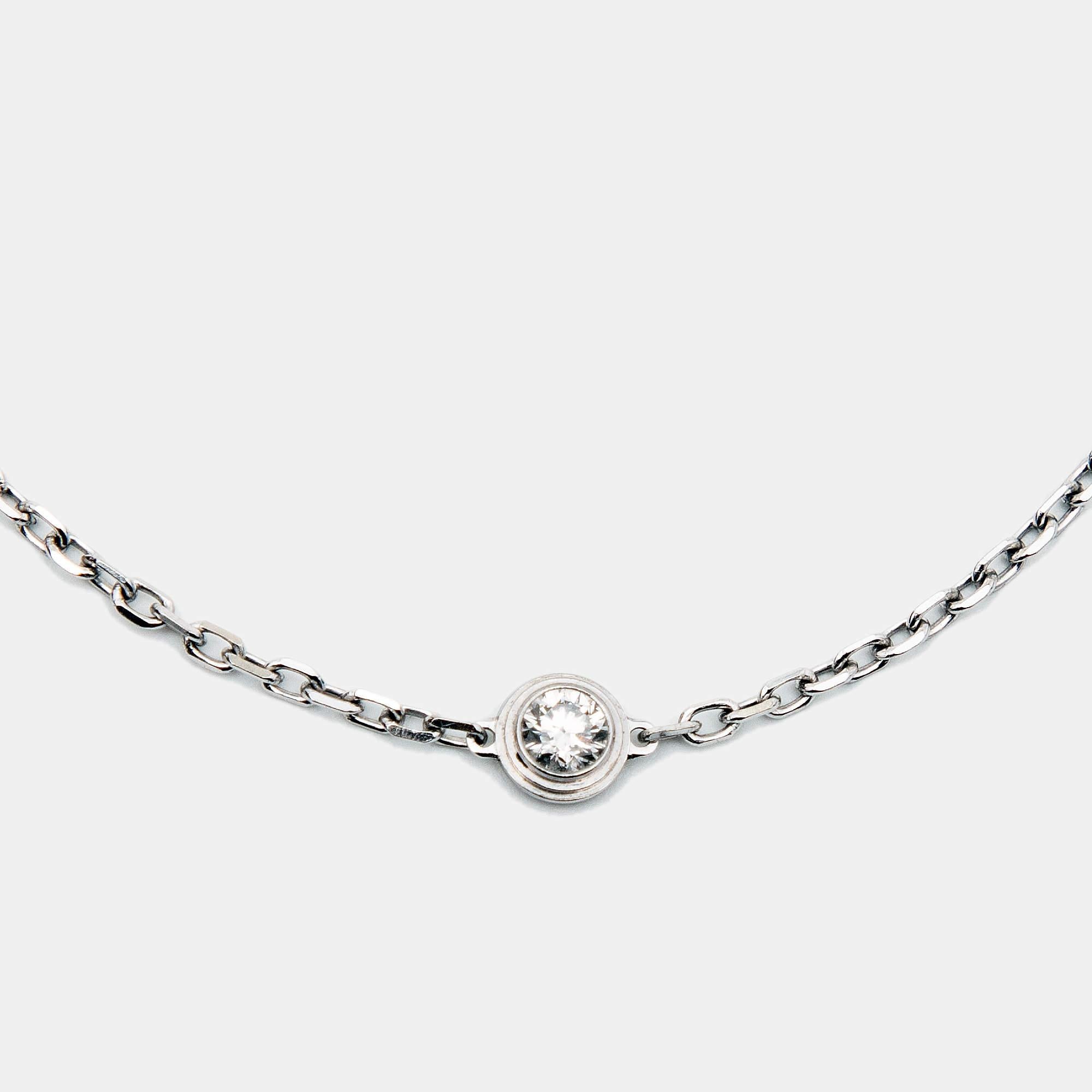 Cartier d'Amour collection has pieces designed with wearability in mind to act as everyday symbols of love. From that exclusive line comes this bracelet fashioned in 18k white gold. The delicate chain is secured by a lobster clasp and highlighted by