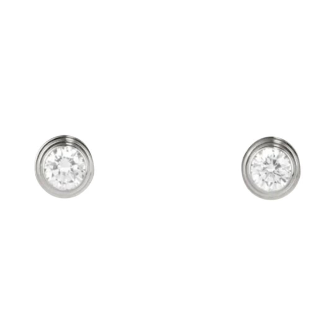 Round Cut Cartier D’Amour Earrings, MM In 18k White Gold For Sale