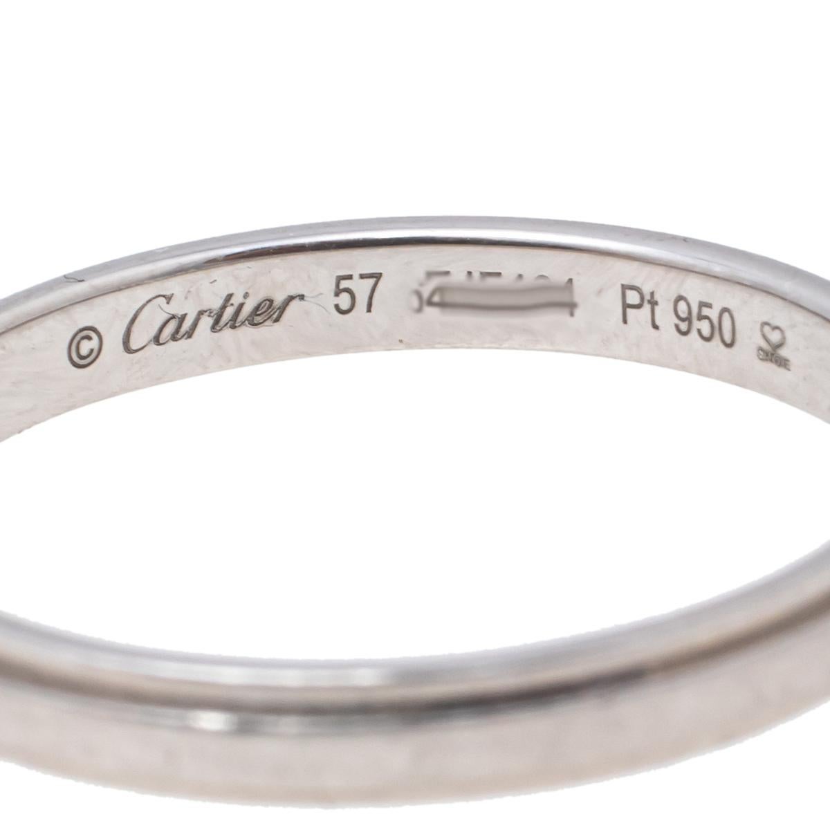 Cartier D’Amour Platinum Wedding Band Ring Size 57 In Good Condition In Dubai, Al Qouz 2