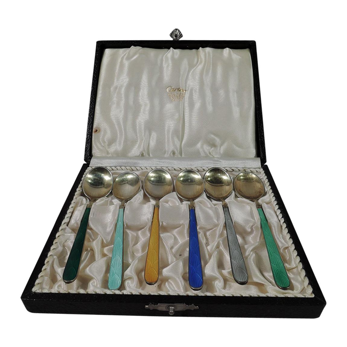 Cartier Danish Modern Gilt Sterling Silver & Enamel Demitasse Spoons