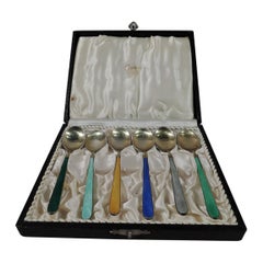 Cartier Danish Modern Gilt Sterling Silver & Enamel Demitasse Spoons