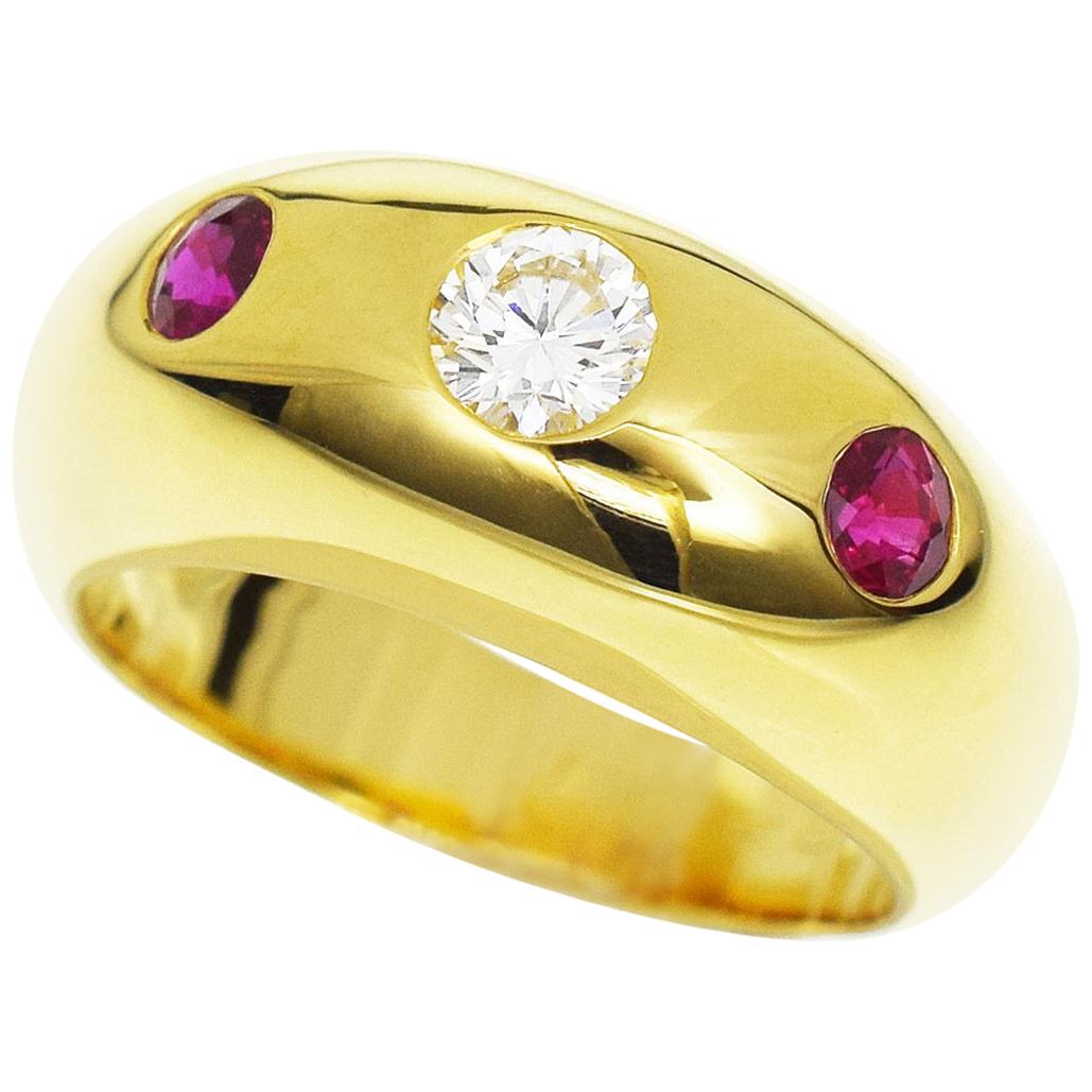 Cartier Daphne Diamond Ruby 18 Karat Yellow Gold Ring