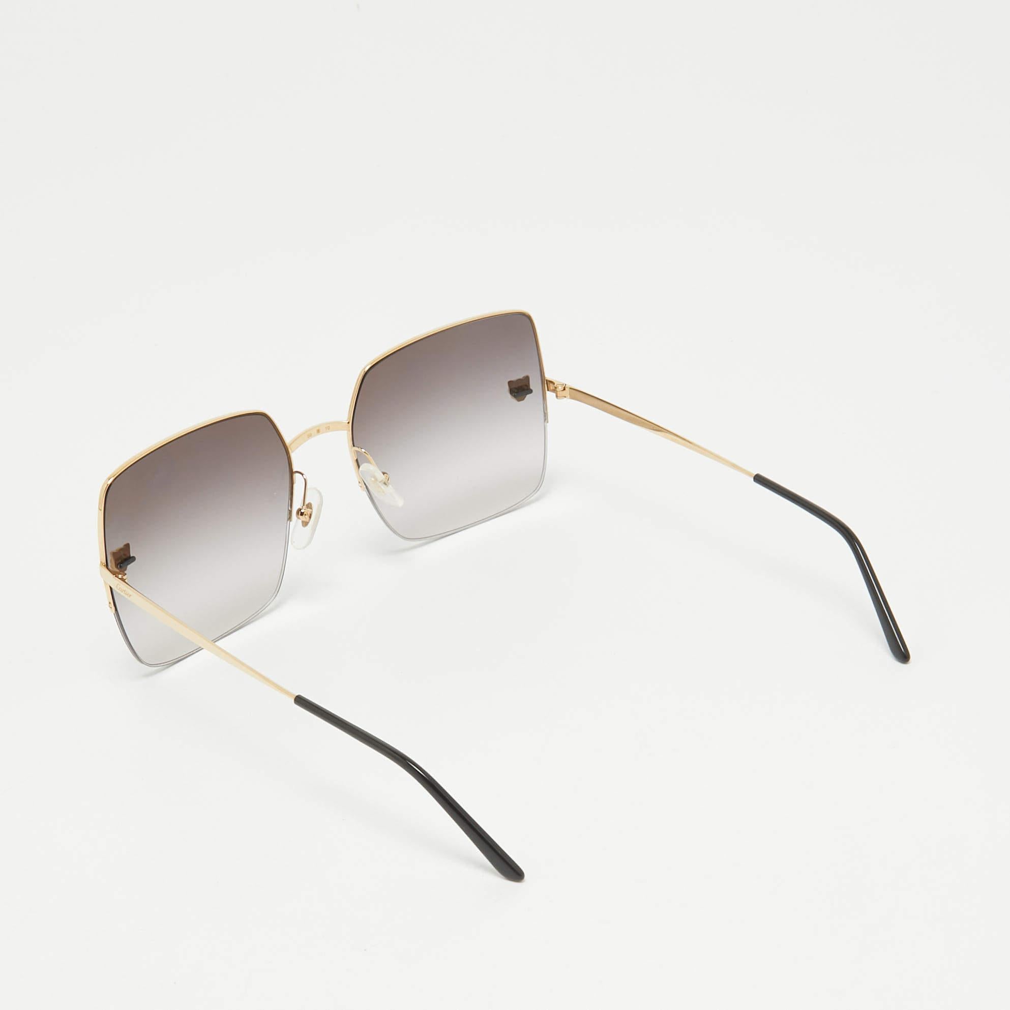 Gray Cartier Dark Grey Gradient Panther gravere de Cartier Square Sunglasses