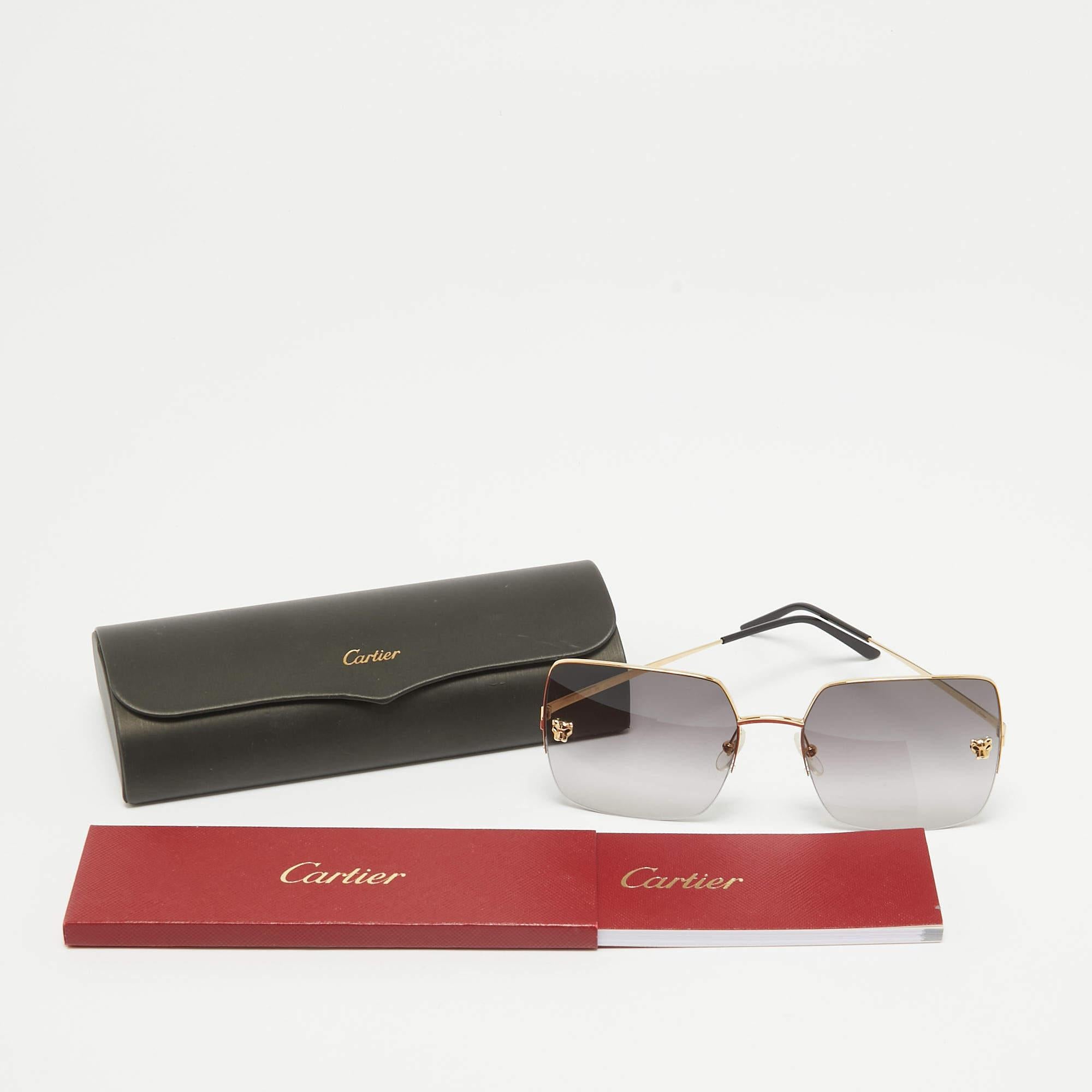 Cartier Dark Grey Gradient Panther gravere de Cartier Square Sunglasses In Excellent Condition In Dubai, Al Qouz 2