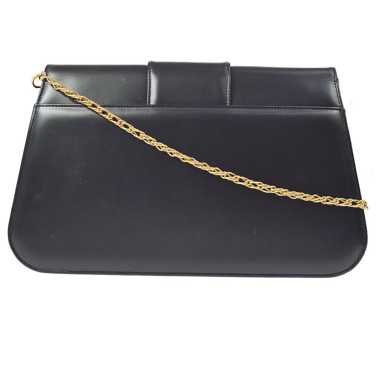 Cartier Dark Midnight Blue Leather Gold Emblem Envelope Evening Chain Flap Bag In Good Condition In Chicago, IL