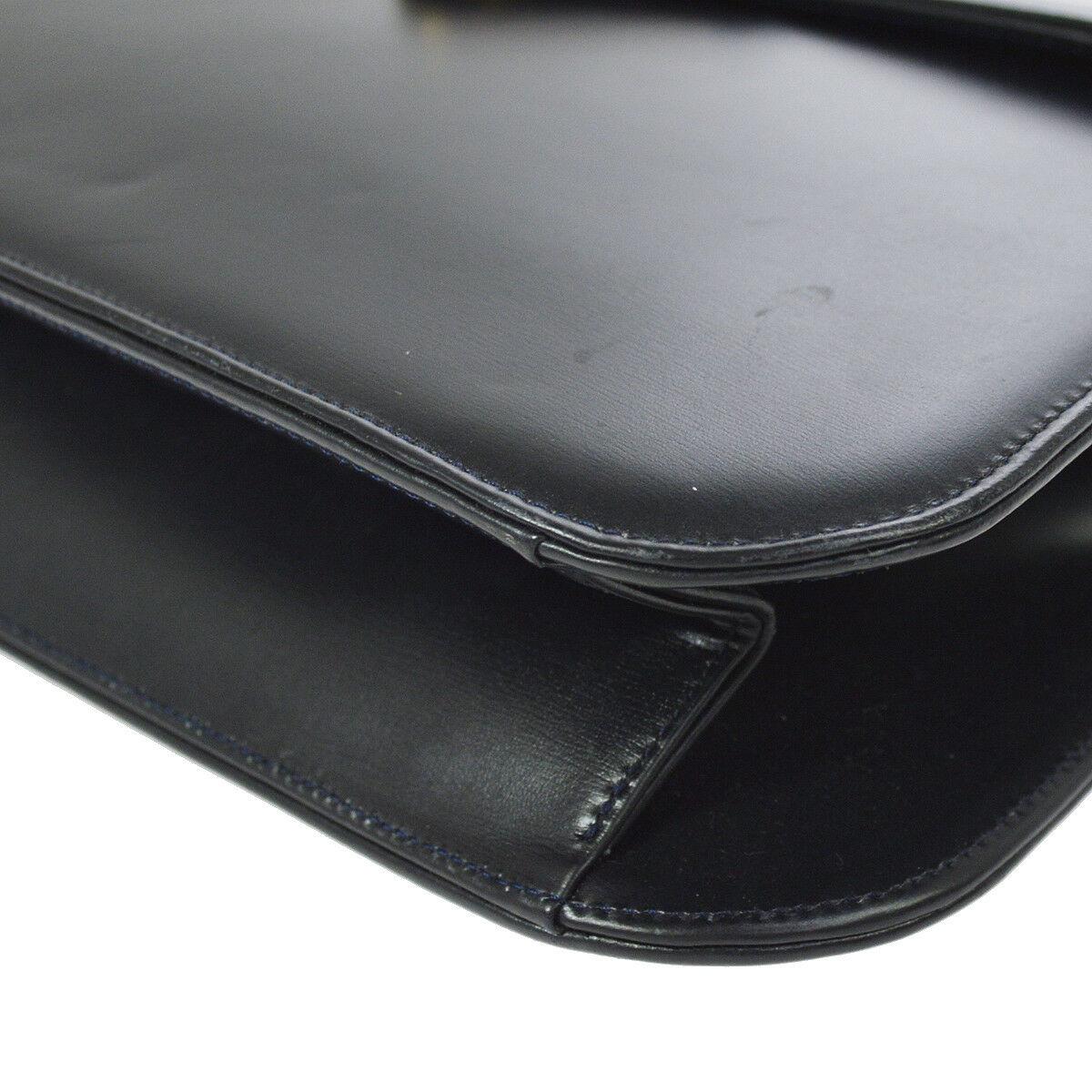 Women's Cartier Dark Midnight Blue Leather Gold Emblem Envelope Evening Chain Flap Bag