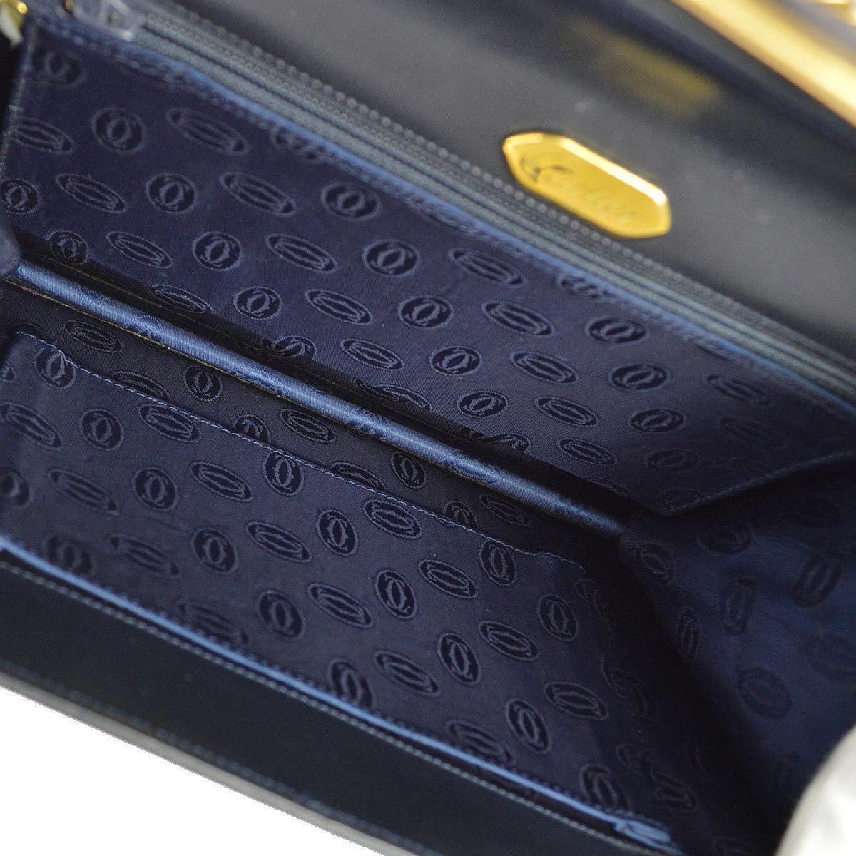 Cartier Dark Midnight Blue Leather Gold Emblem Envelope Evening Chain Flap Bag 1