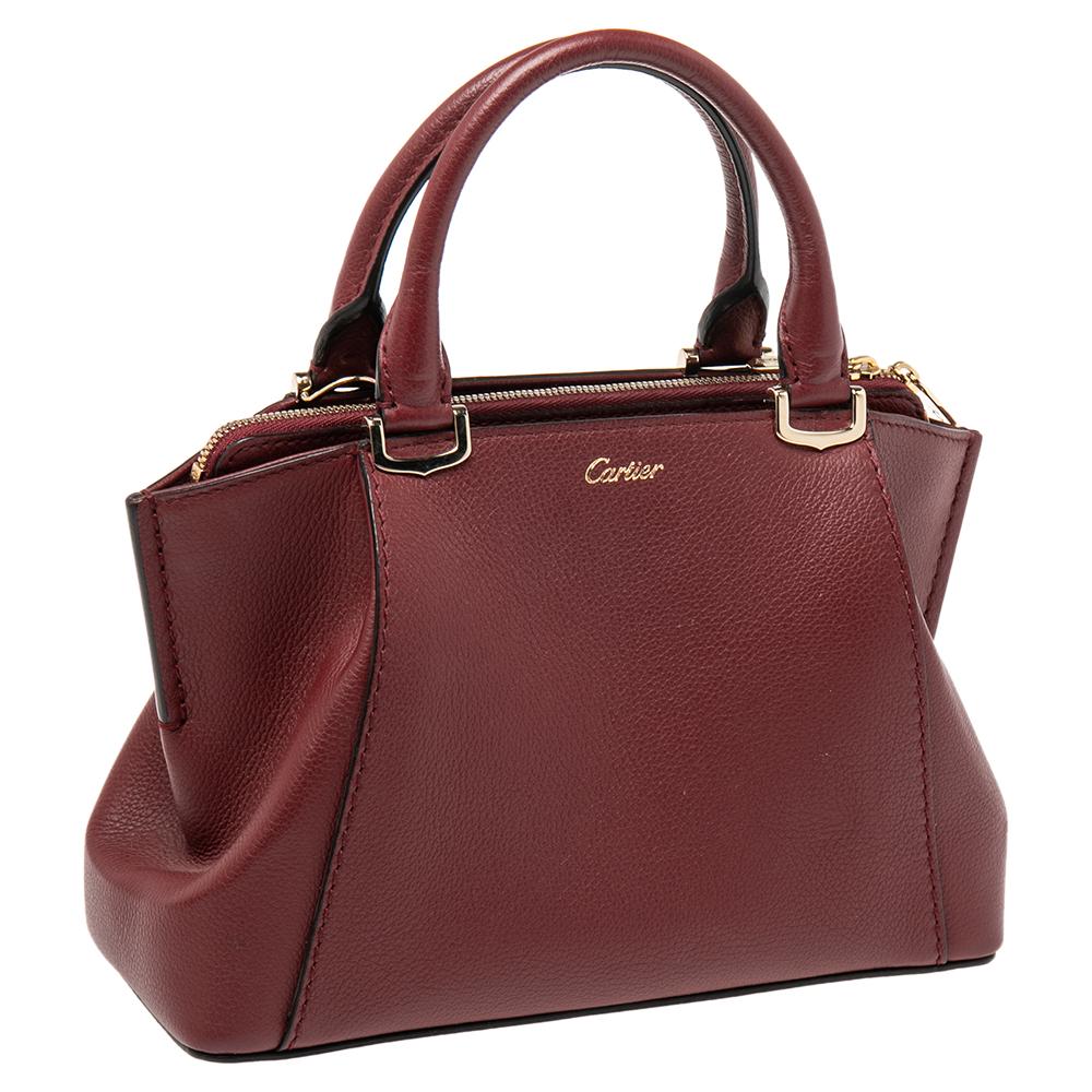 Brown Cartier Dark Red Leather Mini C de Cartier Satchel