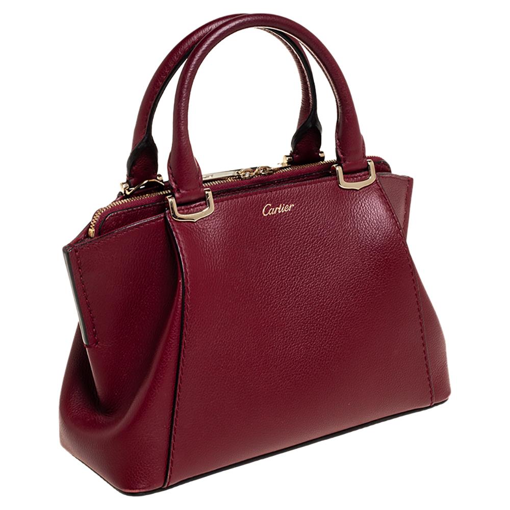 Cartier Dunkelrotes Leder Mini C de Cartier Tote (Braun)