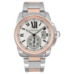 Cartier De Calibre 18k Rose Gold Steel Silver Dial Automatic Mens Watch W7100036