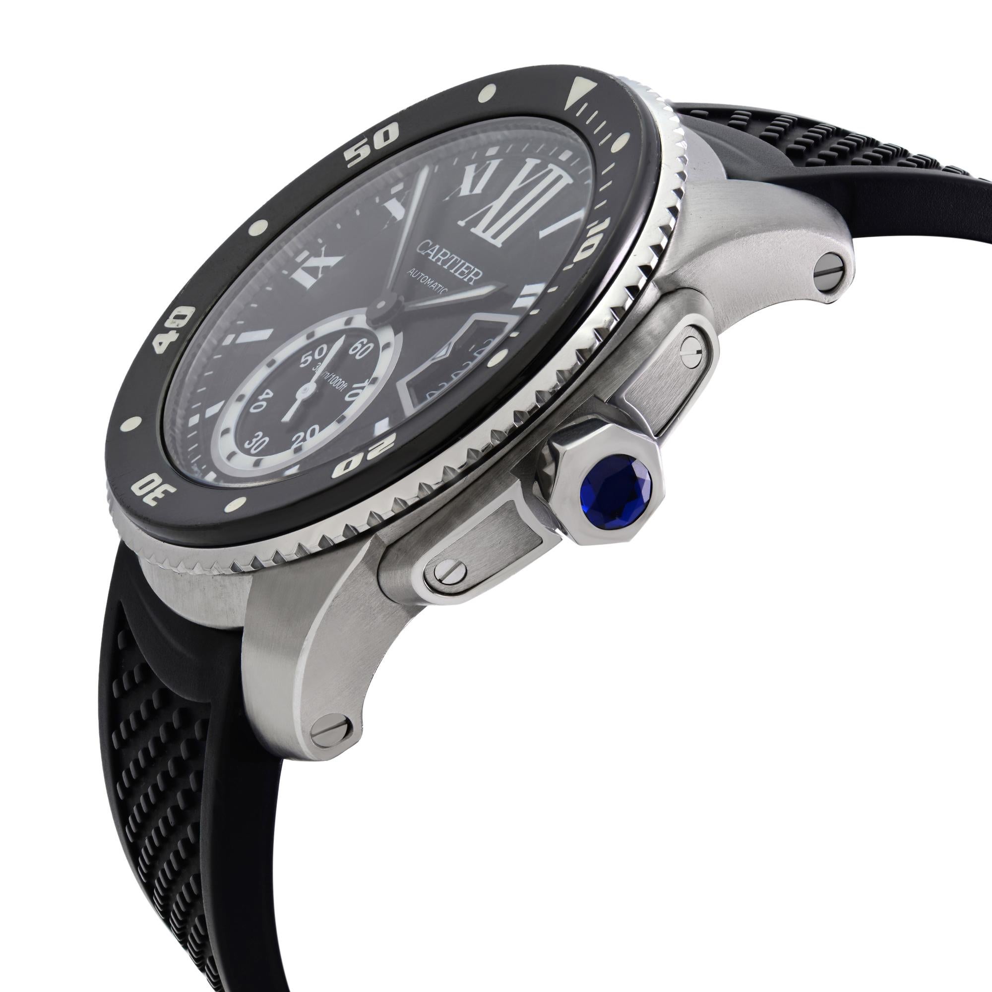 Men's Cartier De Calibre Steel Rubber Black Roman Dial Automatic Men’s Watch W7100056