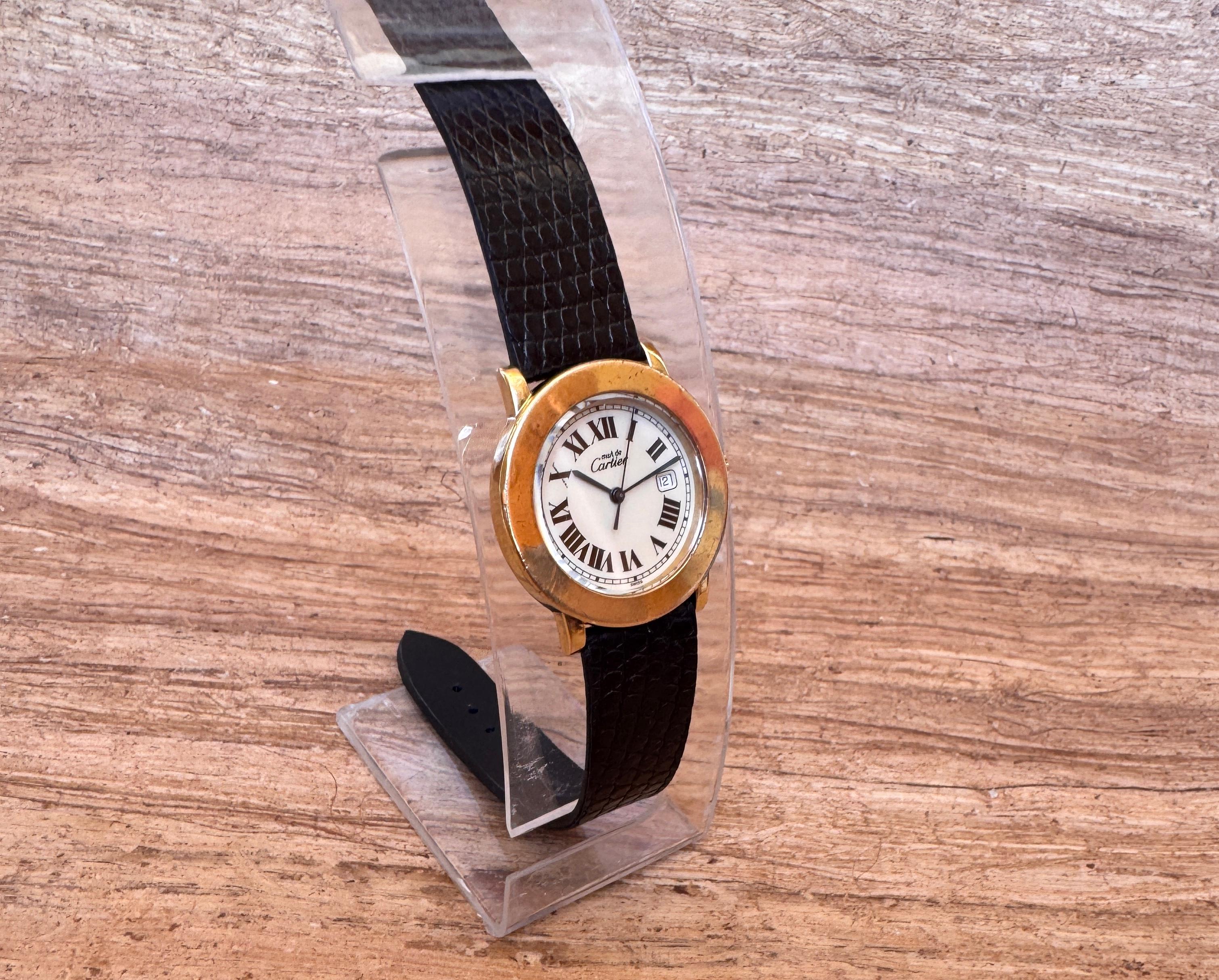 Reloj Cartier De Cartier Ronde 18001 Plata Esterlina 33 mm Cinturón Nuevo Hombre en Bueno estado para la venta en Toronto, CA