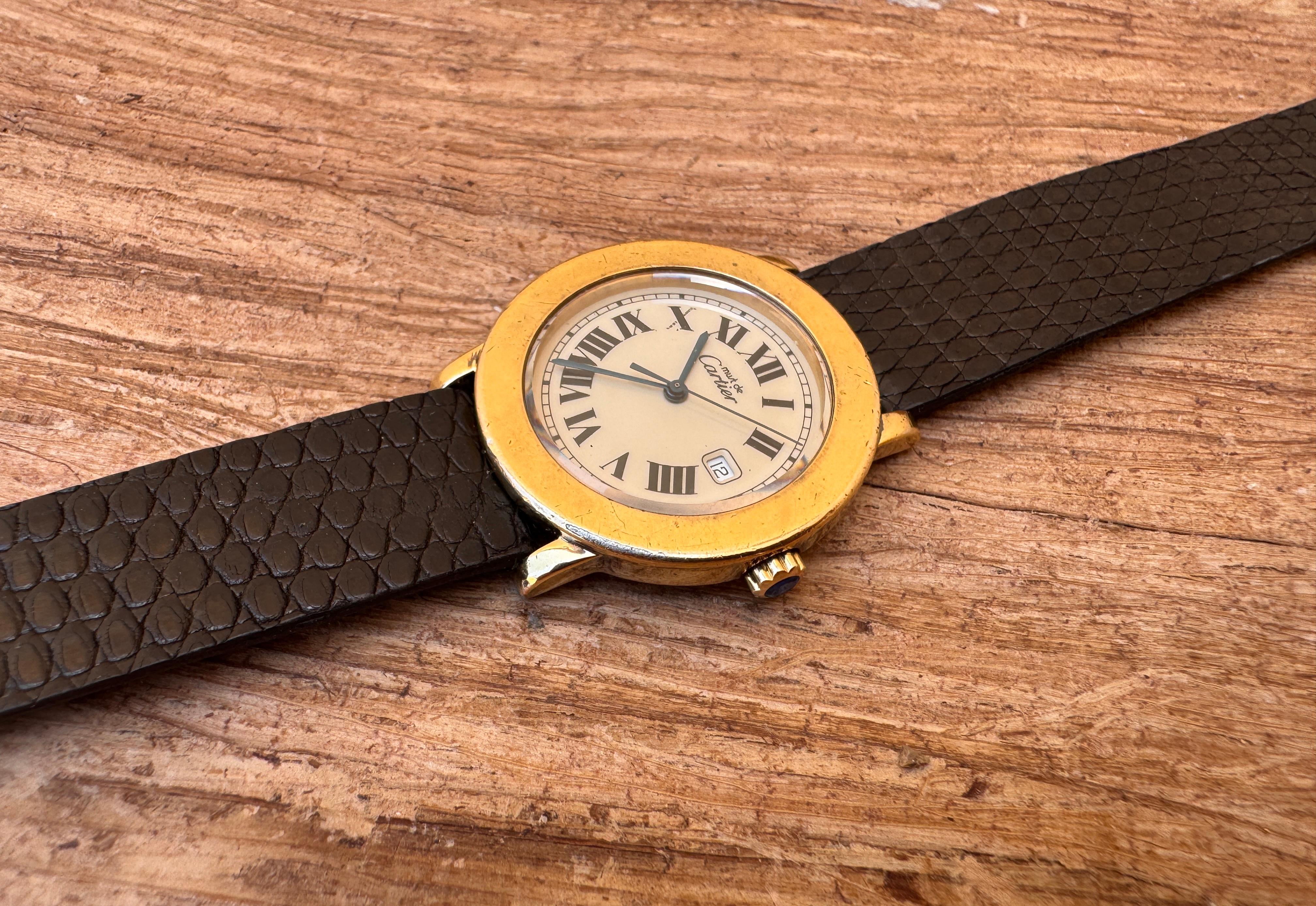 Reloj Cartier De Cartier Ronde 18001 Plata Esterlina 33 mm Cinturón Nuevo Hombre en venta 2