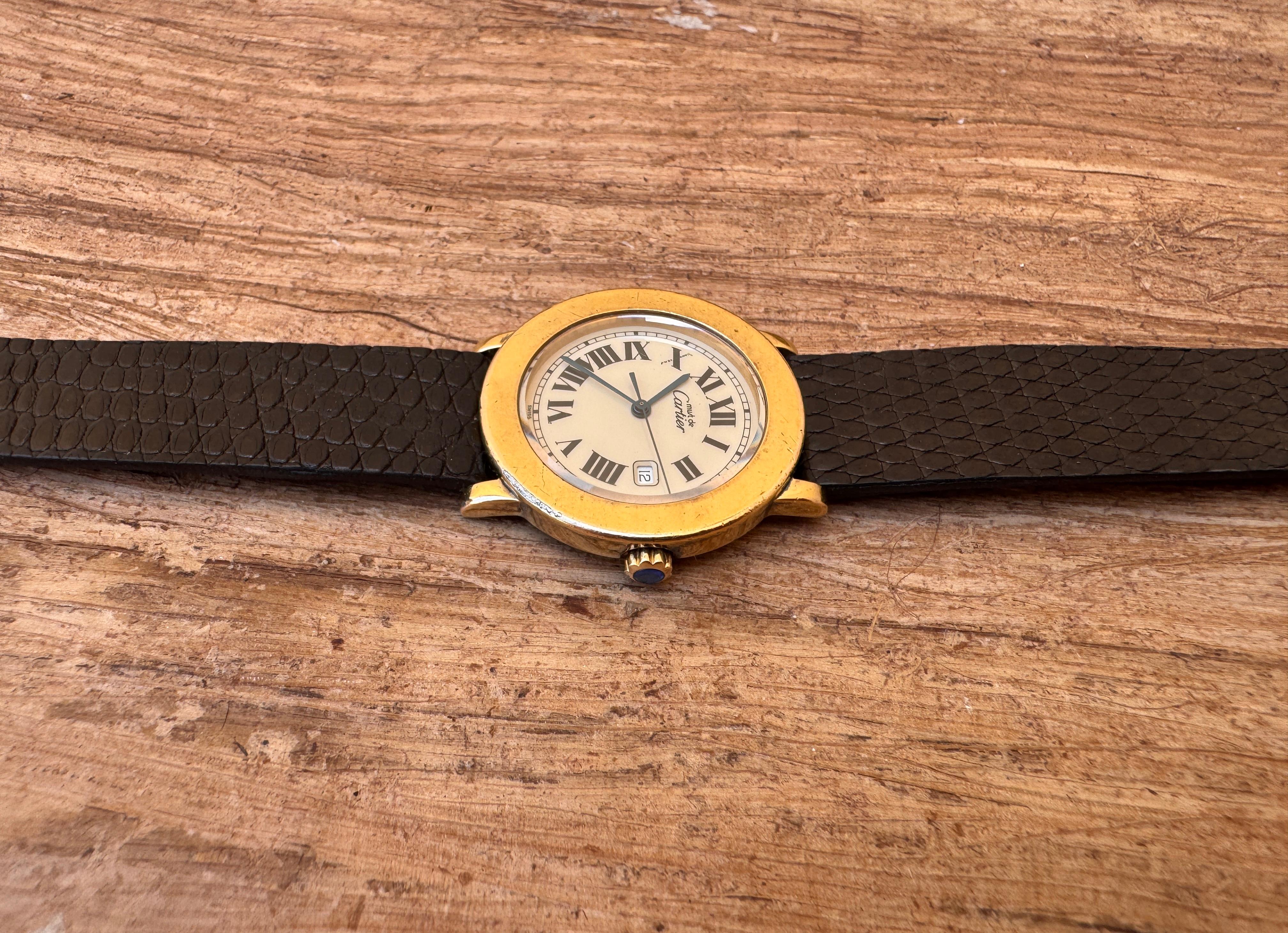 Reloj Cartier De Cartier Ronde 18001 Plata Esterlina 33 mm Cinturón Nuevo Hombre en venta 3