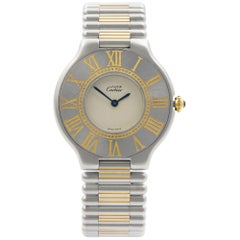Cartier de Must 21 Steel Blue Hands Silver Dial Quartz Ladies Vintage Watch 9011