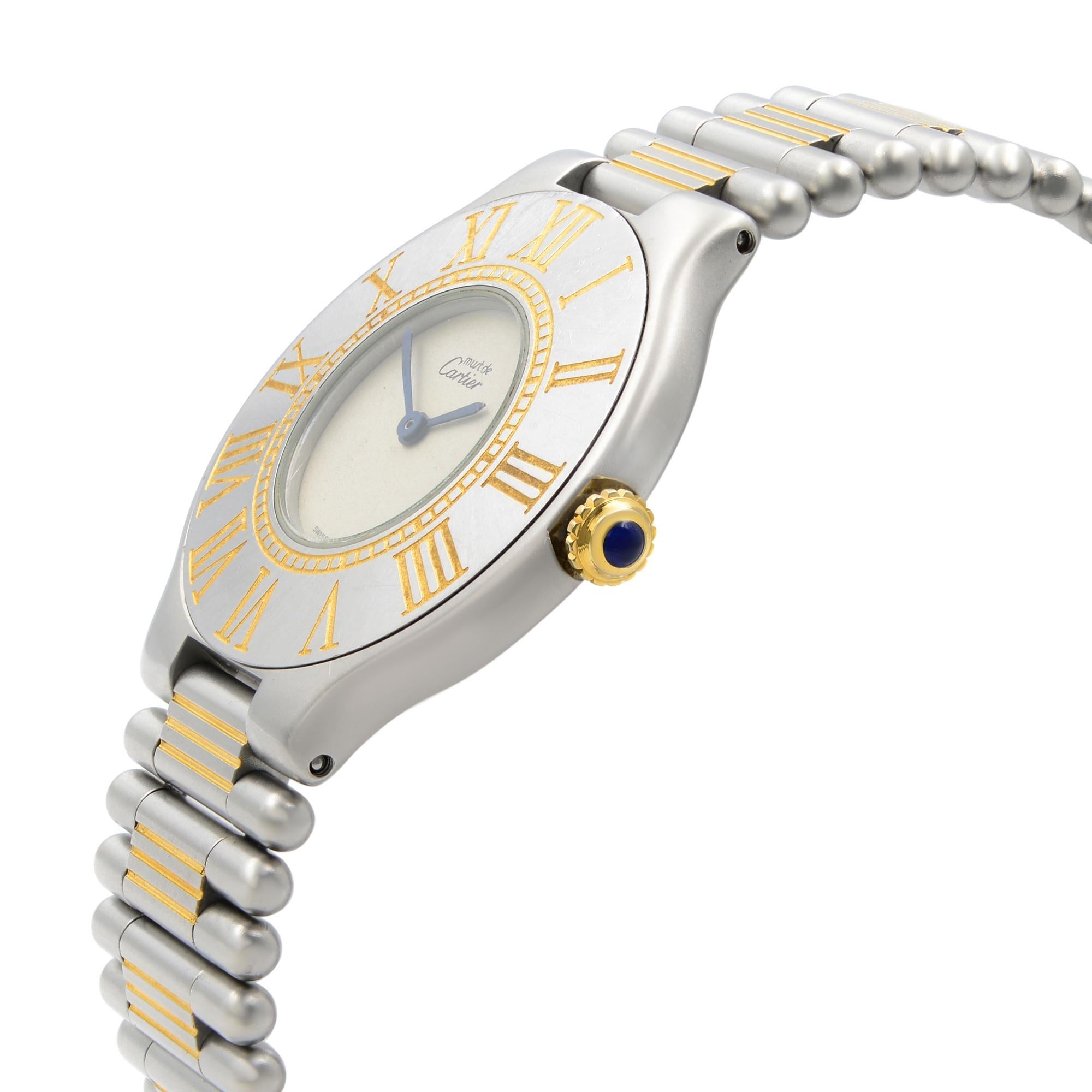 Cartier de Must 21 Stahl Blaue Damenuhr mit blauen Händen und silbernem Zifferblatt Quarz 9010 im Zustand „Hervorragend“ in New York, NY