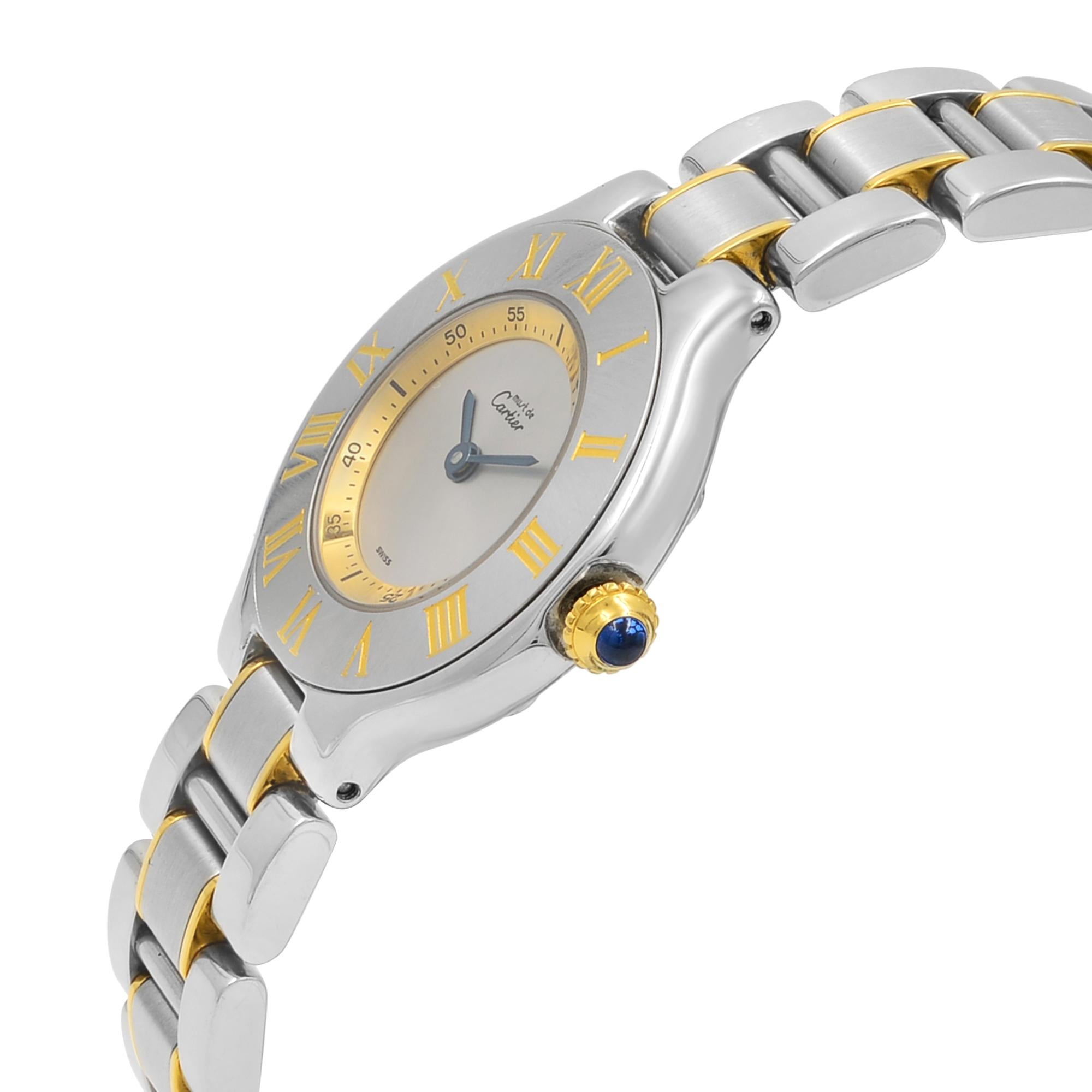 Cartier de Must 21 Acero Oro Plata Esfera Cuarzo Señoras W10073R6 en Excelente Estado en New York, NY