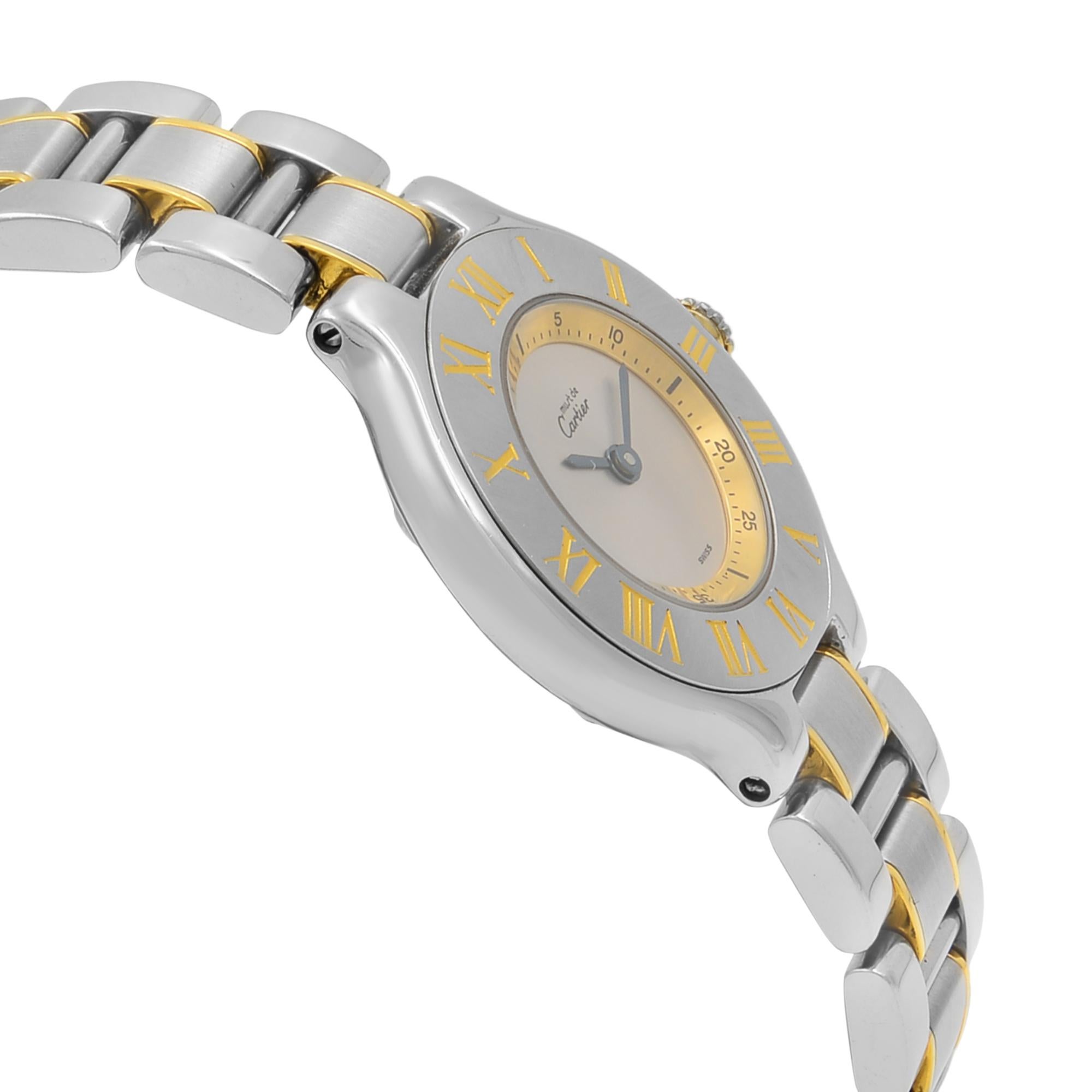 De las mujeres Cartier de Must 21 Acero Oro Plata Esfera Cuarzo Señoras W10073R6
