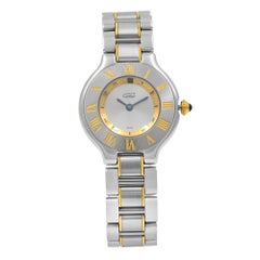 Cartier de Must 21 Stahl Gold Silber Zifferblatt Quarz Damen W10073R6