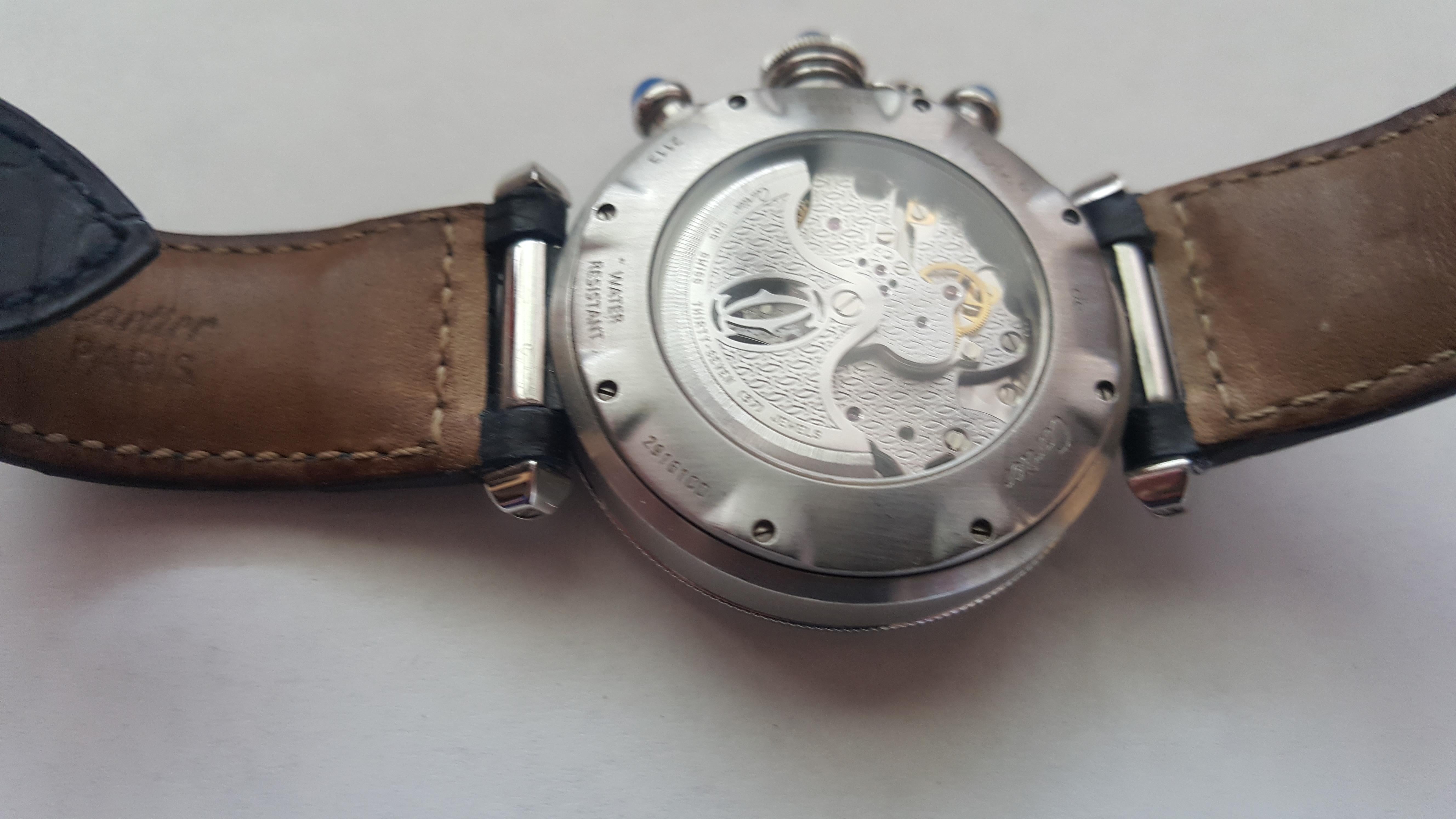 Cartier de Pasha Watch Chronograph Stainless Steel 2113 Automatic 38mm In Good Condition In Rancho Santa Fe, CA