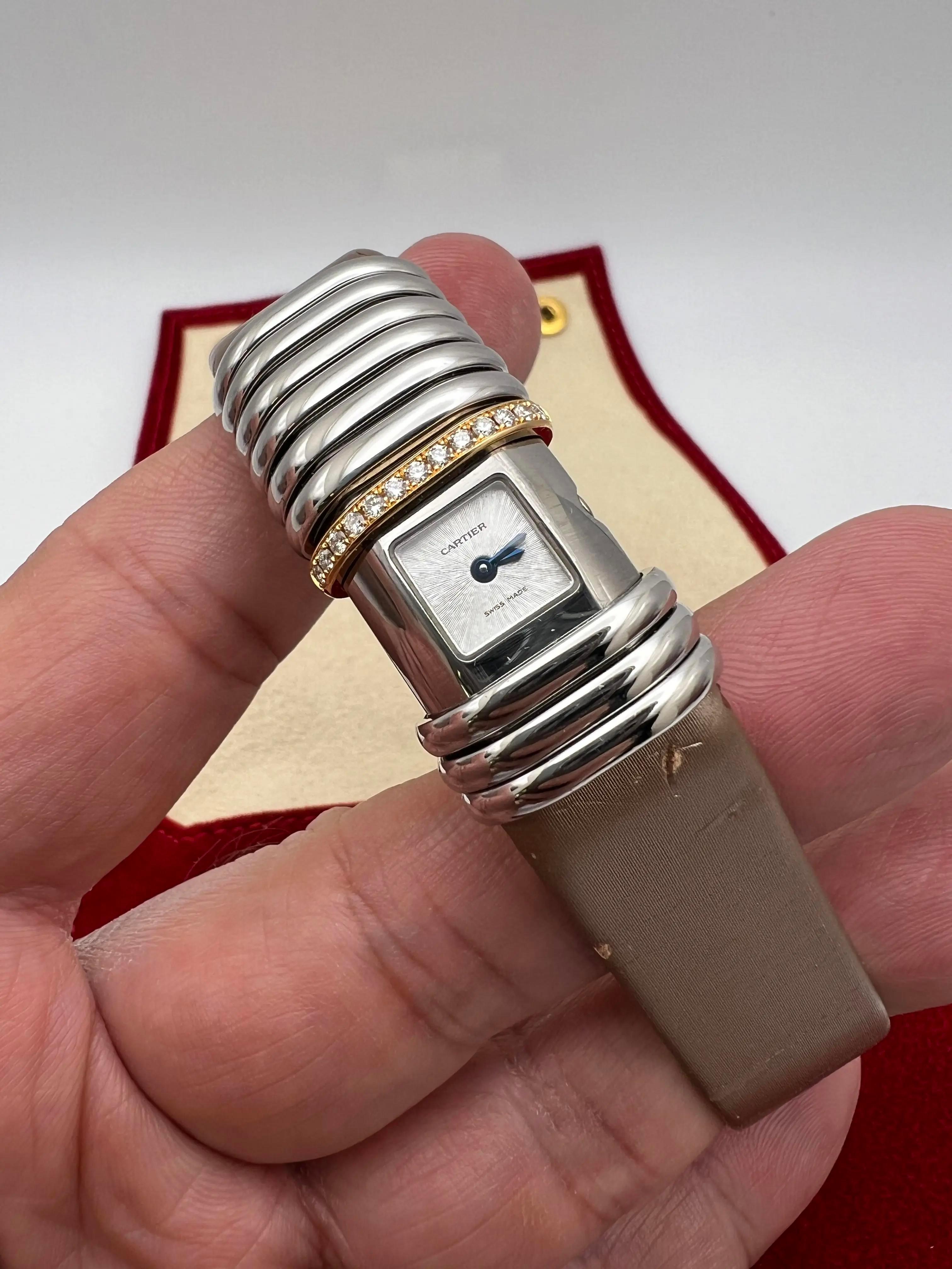 Round Cut Cartier Declaration WT000830 18K Rose & Titanium Leather Quartz Silver Dial For Sale