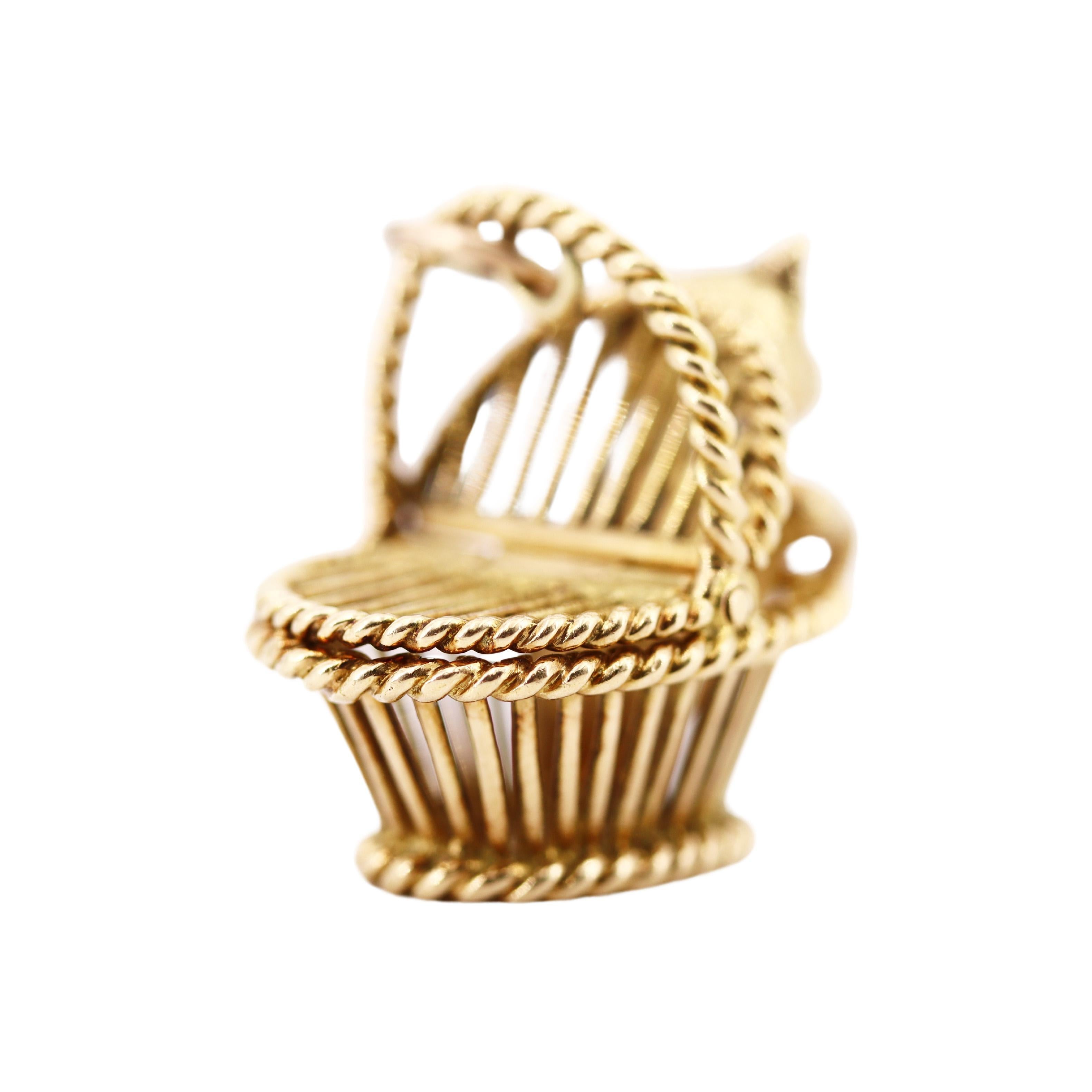 Women's or Men's CARTIER Deco 18kt Yellow Gold Kitten in Basket Pendant Charm with Diamonds