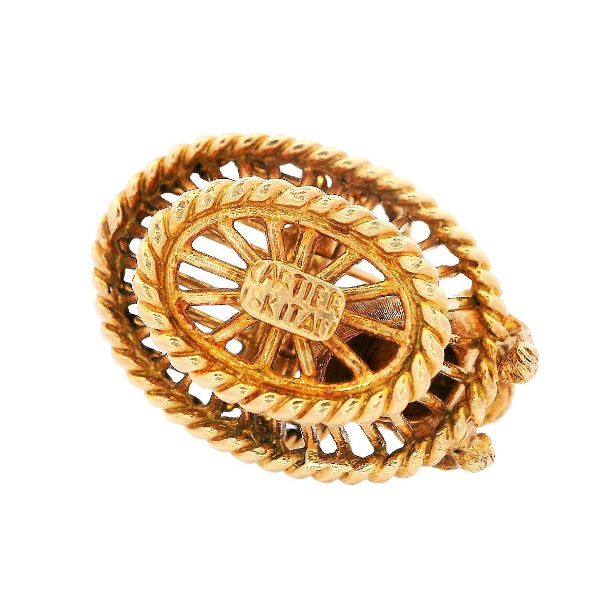CARTIER Deco 18kt Yellow Gold Kitten in Basket Pendant Charm with Diamonds 2
