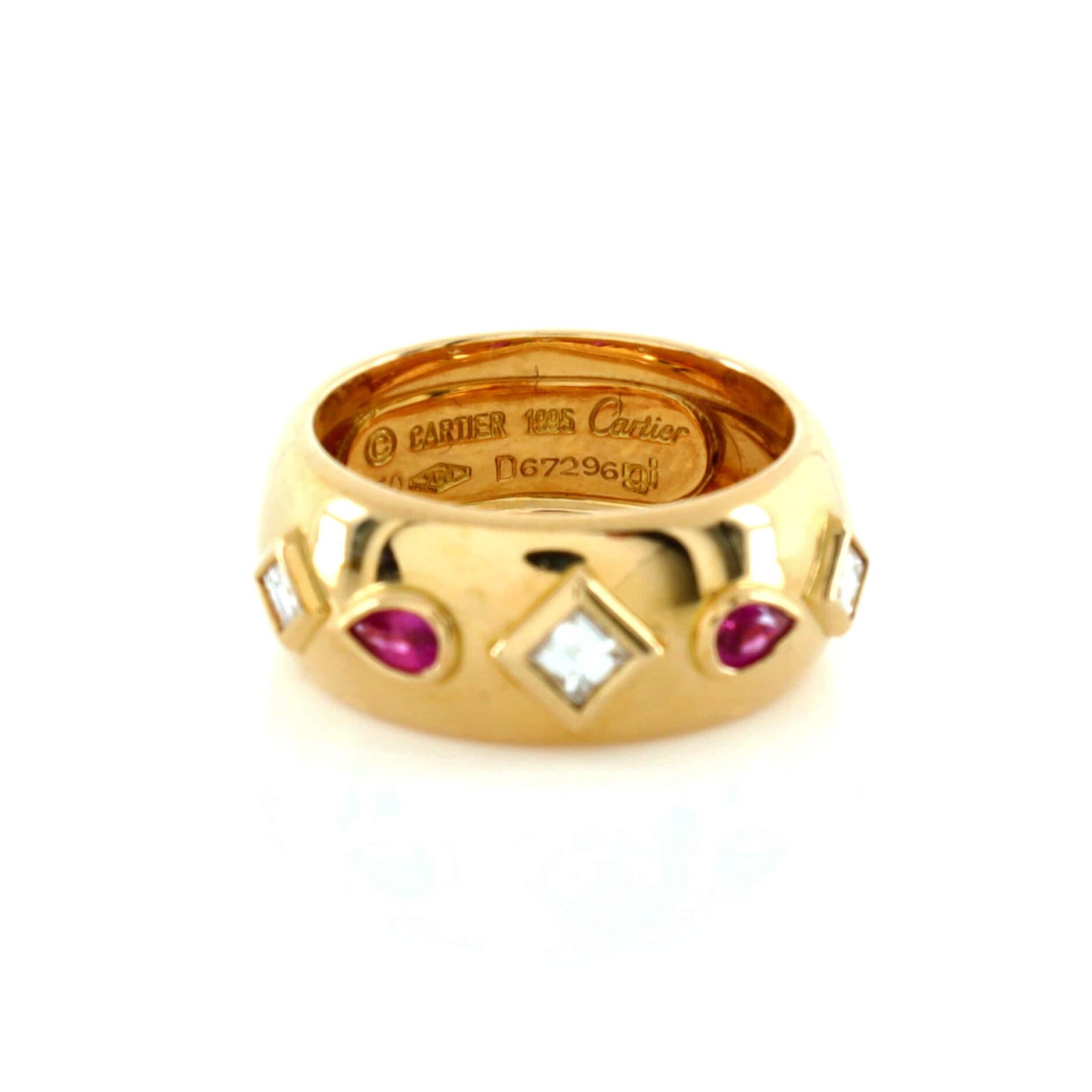 Women's or Men's Cartier Decorative Ring 18k Yellow Gold with Diamonds and Rubies