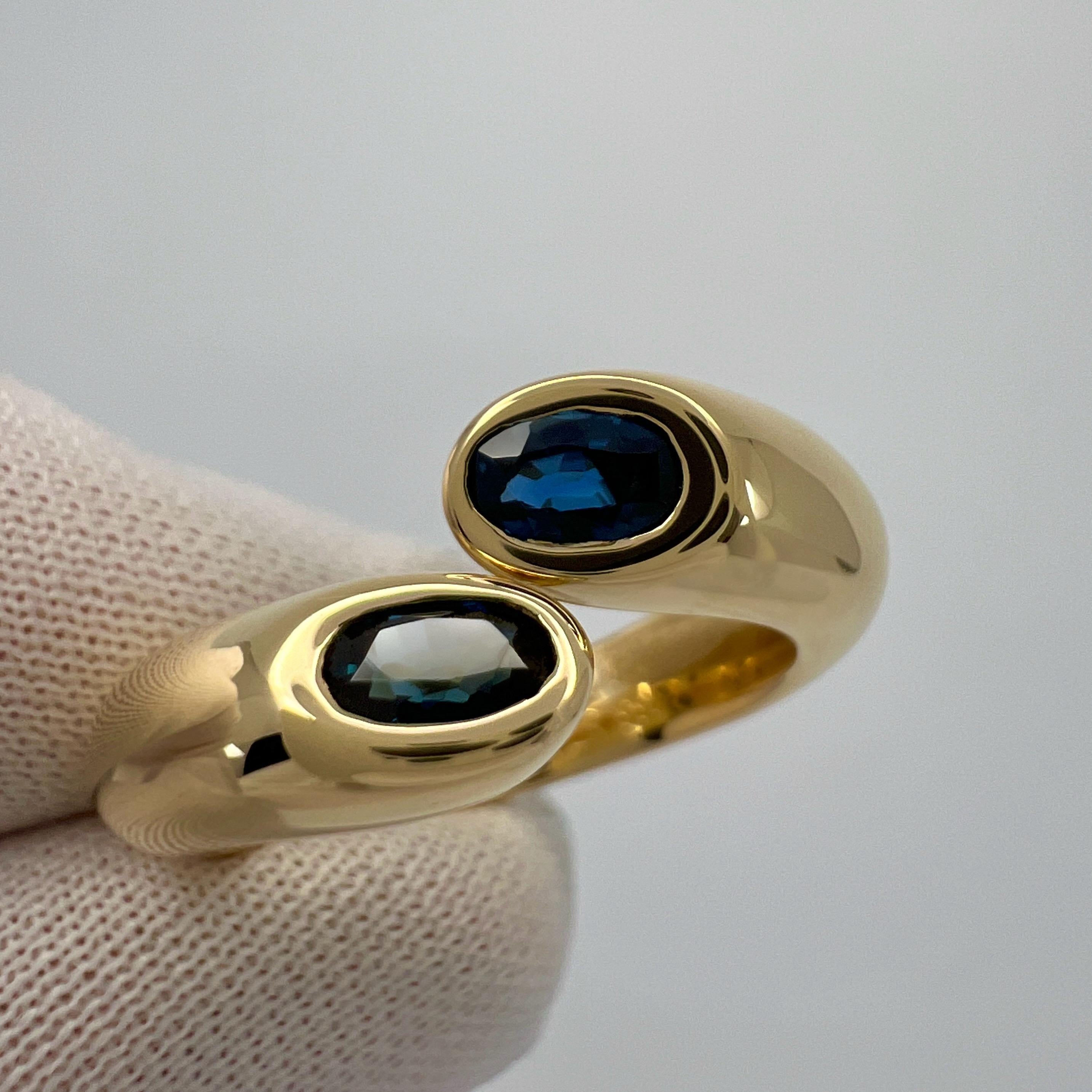 Cartier Deep Blue Sapphire Oval Cut Ellipse 18k Gold Bypass Split Ring EU49 7