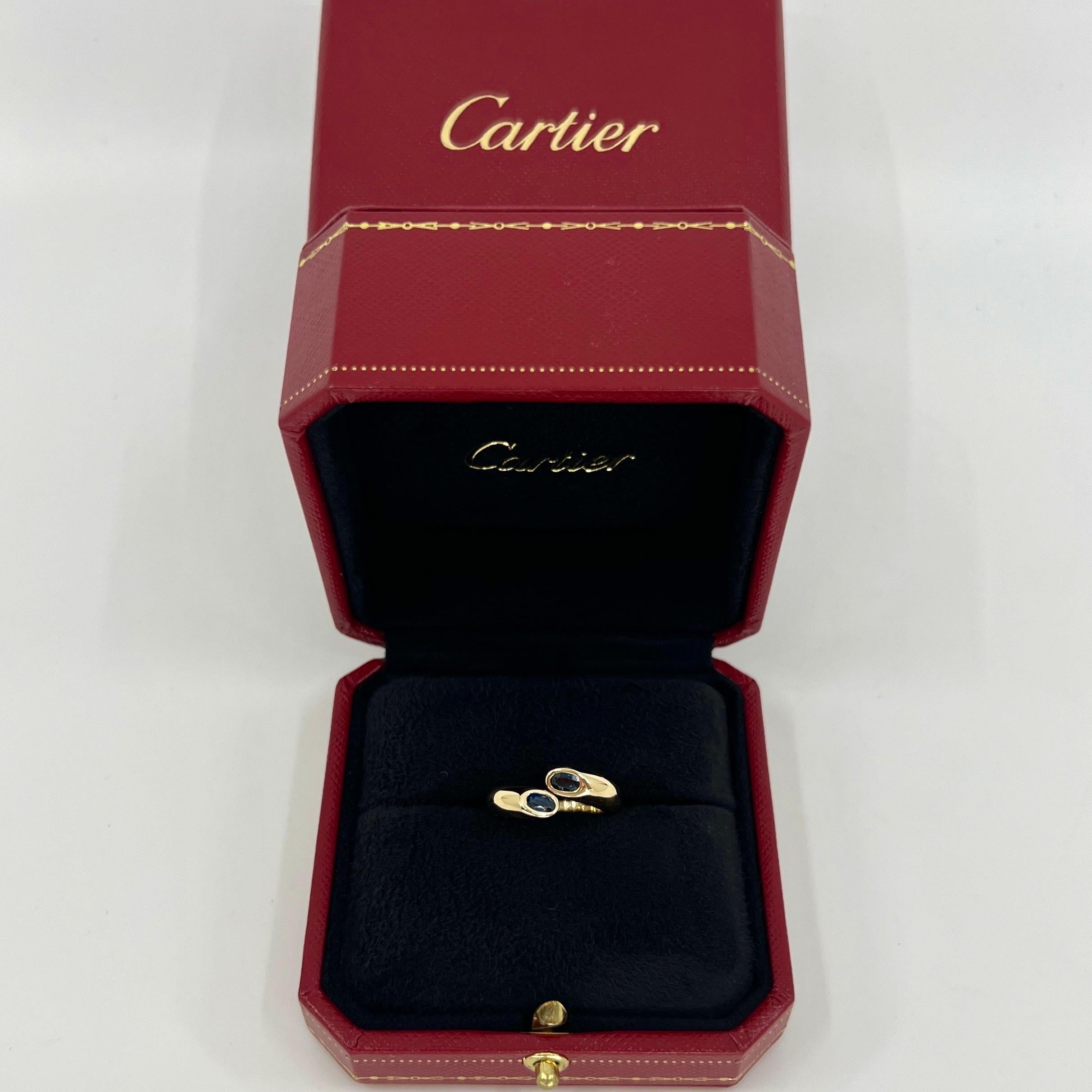 Cartier Deep Blue Sapphire Oval Cut Ellipse 18k Gold Bypass Split Ring EU49 8