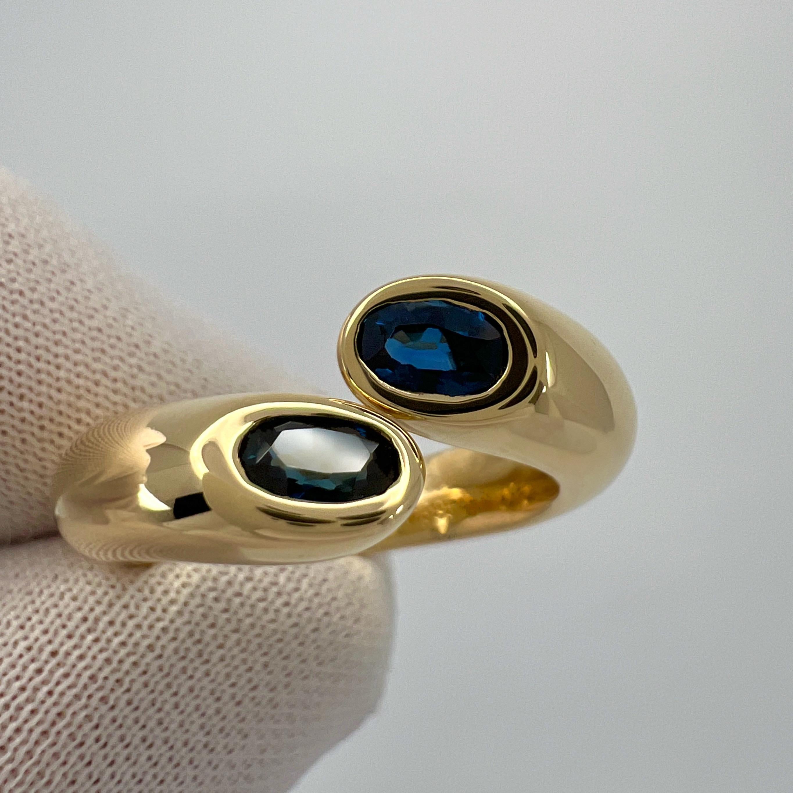 Cartier Deep Blue Sapphire Oval Cut Ellipse 18k Gold Bypass Split Ring EU49 In Excellent Condition In Birmingham, GB