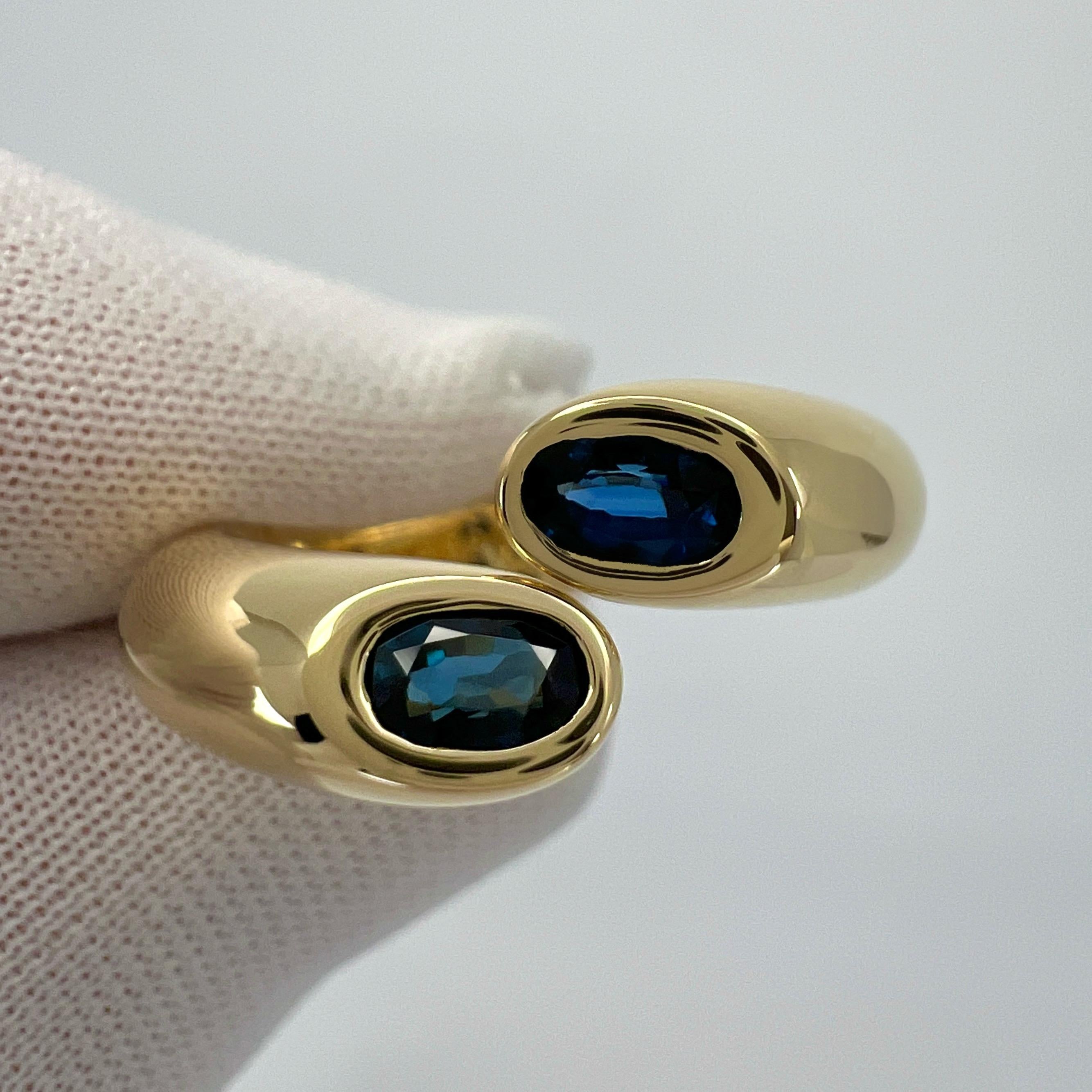 Women's or Men's Cartier Deep Blue Sapphire Oval Cut Ellipse 18k Gold Bypass Split Ring EU49