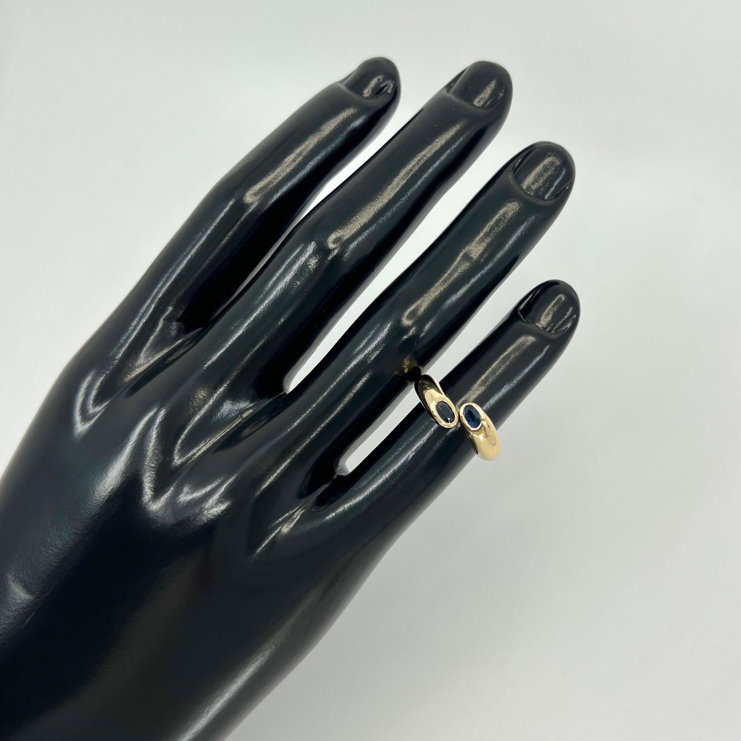 Cartier Deep Blue Sapphire Oval Cut Ellipse 18k Gold Bypass Split Ring EU49 1