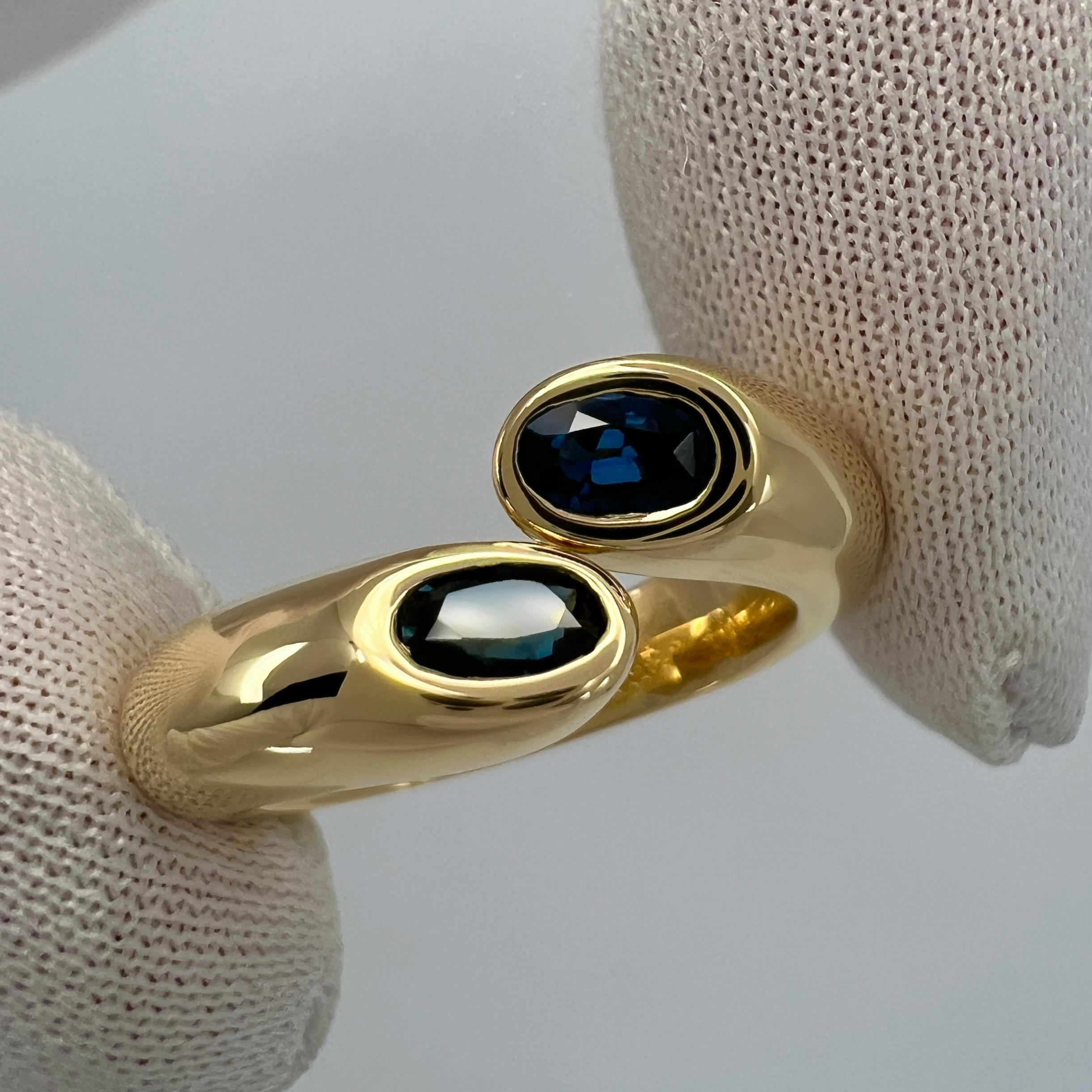 Cartier Deep Blue Sapphire Oval Cut Ellipse 18k Gold Bypass Split Ring EU49 3