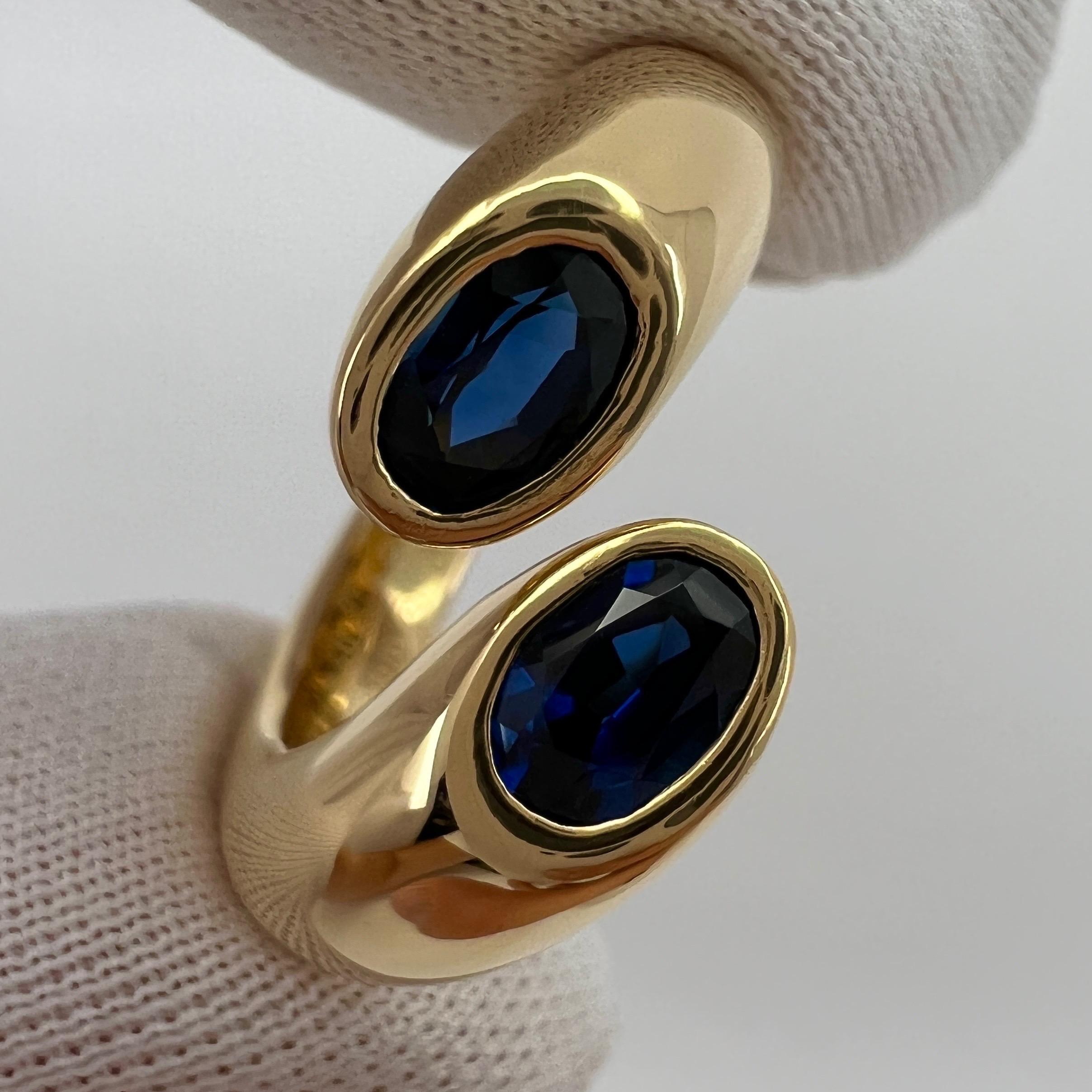 Cartier Deep Blue Sapphire Oval Cut Ellipse 18k Gold Bypass Split Ring EU50  2