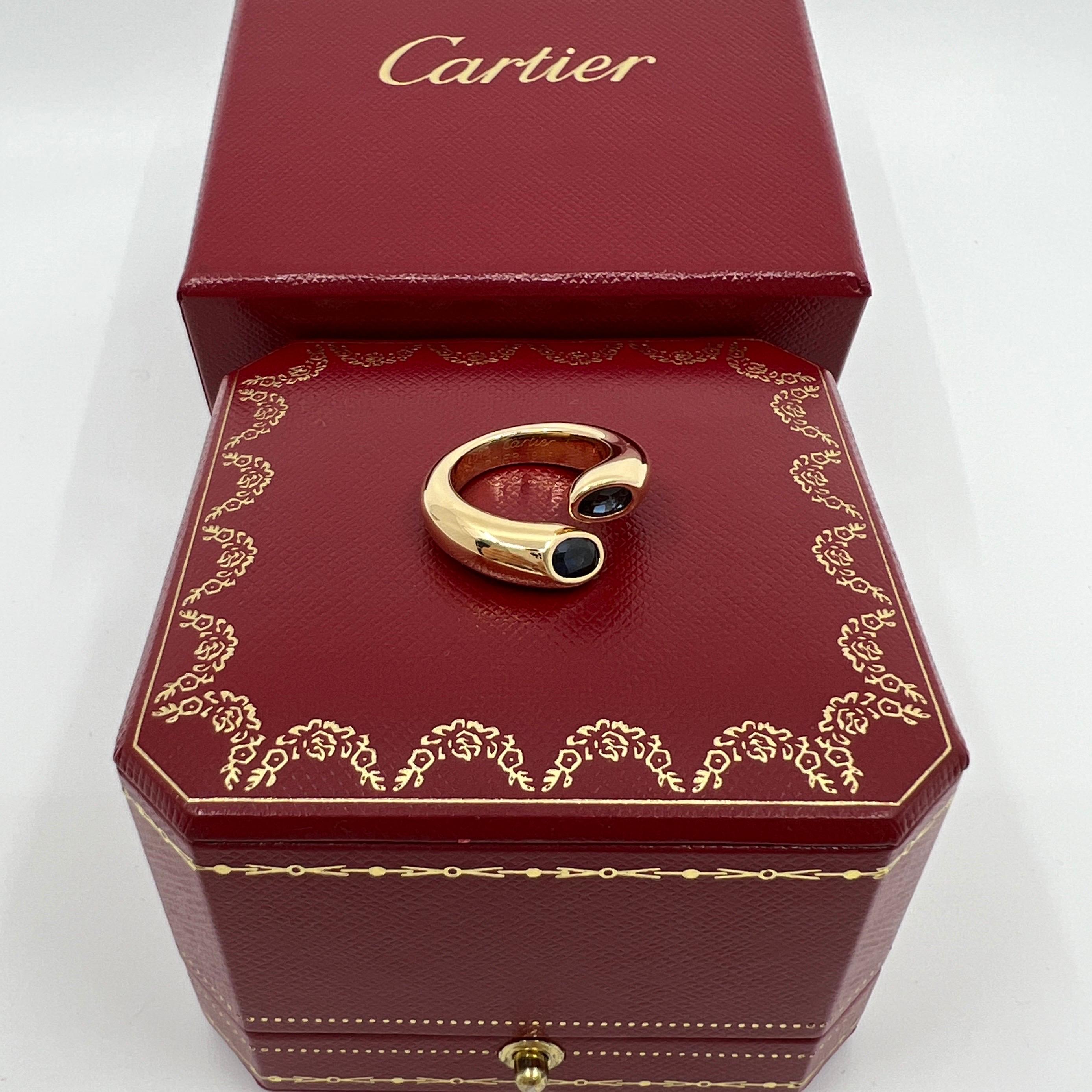 Cartier Deep Blue Sapphire Oval Cut Ellipse 18k Gold Bypass Split Ring EU52 3