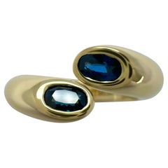 Cartier Deep Blue Sapphire Oval Cut Ellipse 18k Gold Bypass Split Ring EU52