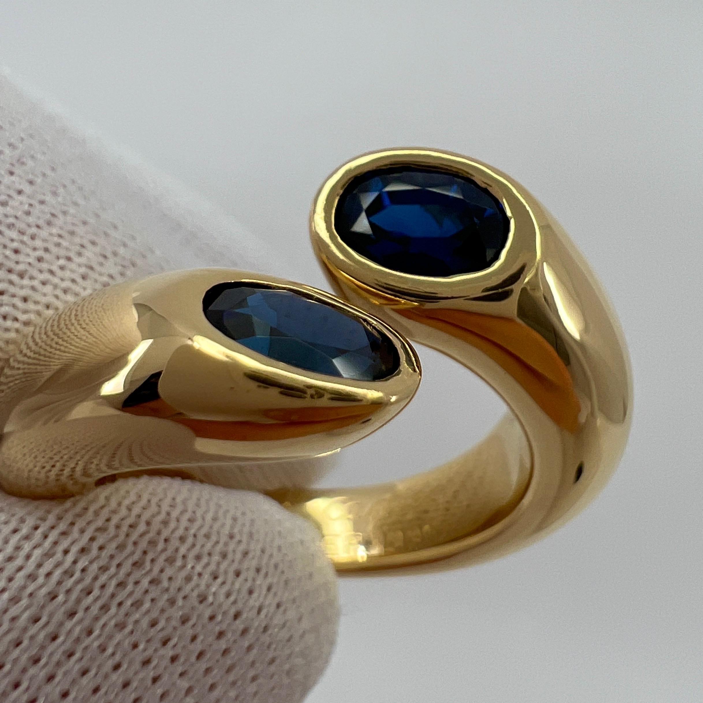 Cartier Deep Blue Sapphire Oval Cut Ellipse 18k Gold Bypass Split Ring EU53 6