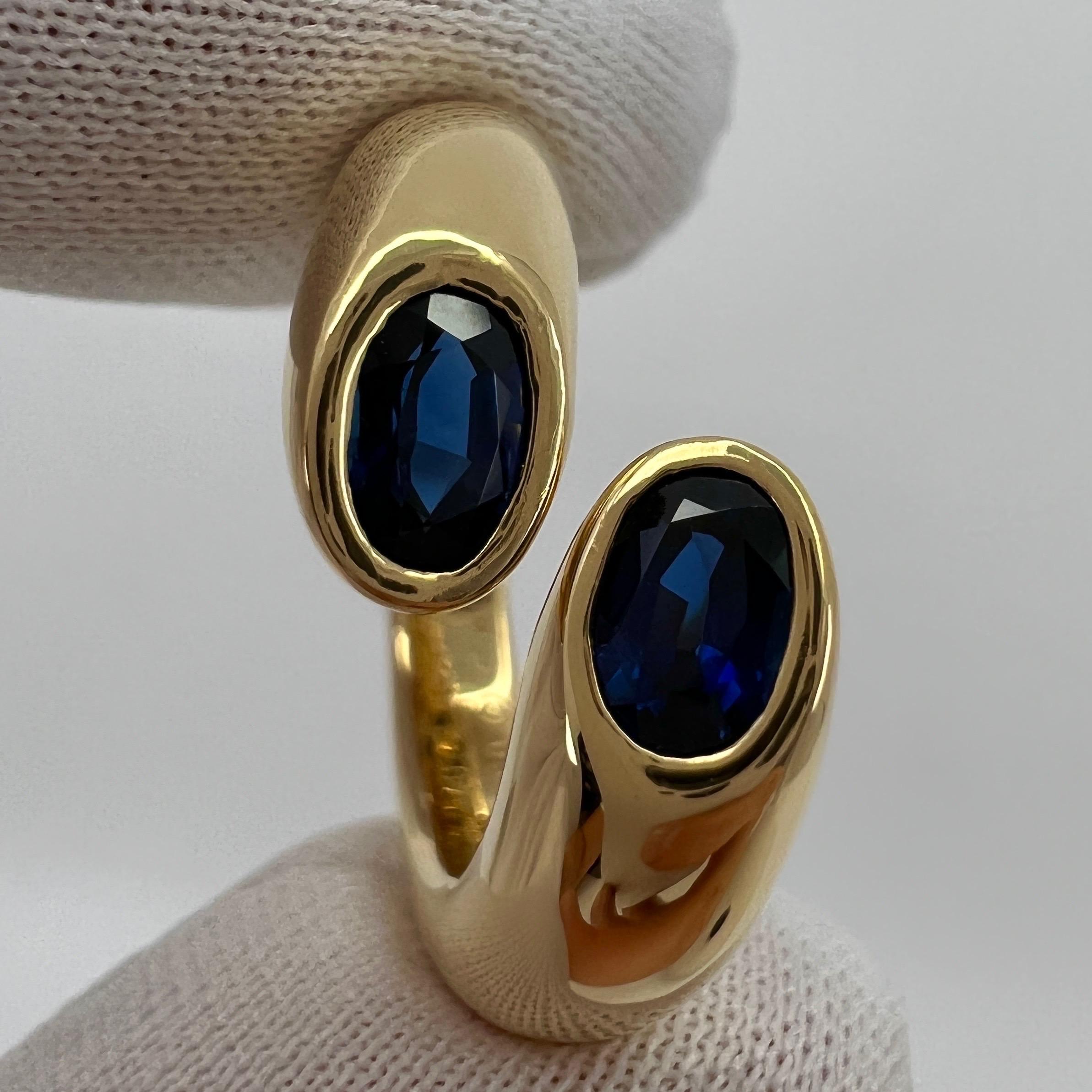 Cartier Deep Blue Sapphire Oval Cut Ellipse 18k Gold Bypass Split Ring EU53 For Sale 3