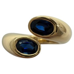 Cartier Deep Blue Sapphire Oval Cut Ellipse 18k Gold Bypass Split Ring EU53