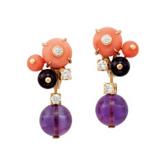 Vintage Cartier ‘Delice de Goa’ Earrings with Amethyst, Diamonds and Coral in 18K Gold