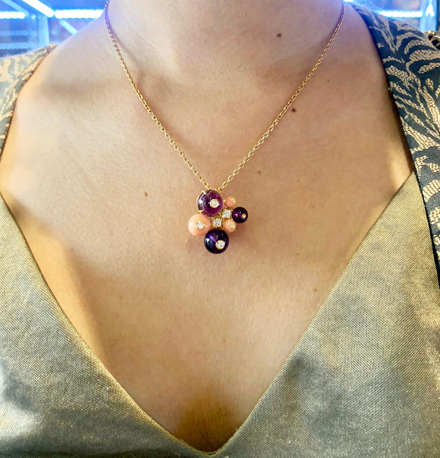 Women's or Men's Cartier ‘Delice de Goa’ Necklace with Amethyst, Diamonds and Coral in 18K Gold