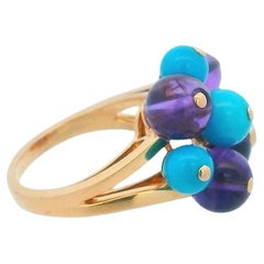 Cartier "Délice de Goya" 18k Gold Ring Amyth, Blue Agate W/Diamond in Center