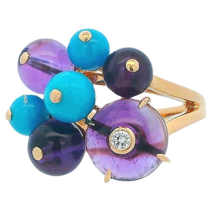 Anillo Cartier "Délice de Goya" Oro 18k Amyth, Ágata Azul C/Diamante en el Centro