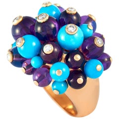 Cartier Delices 18 Karat Gold, 0.65 Carat Diamond, Turquoise and Amethyst Ring