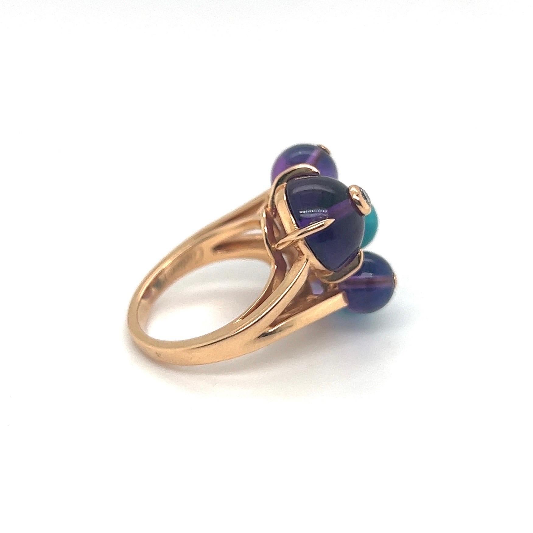 Modern Cartier Délices De Goa 18 Karat Yellow Gold Turquoise Amethyst and Diamond Ring