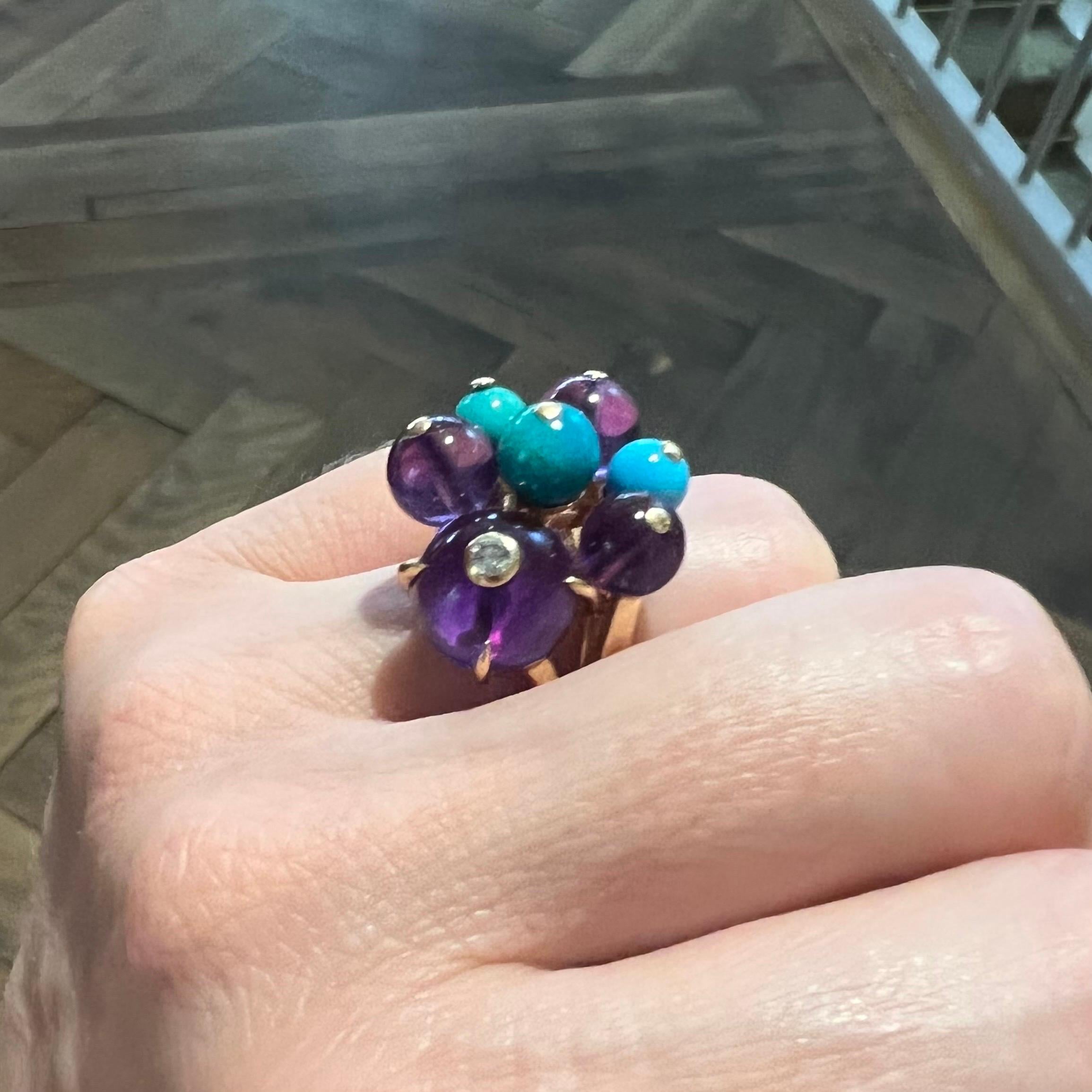 Bead Cartier Délices De Goa 18 Karat Yellow Gold Turquoise Amethyst and Diamond Ring